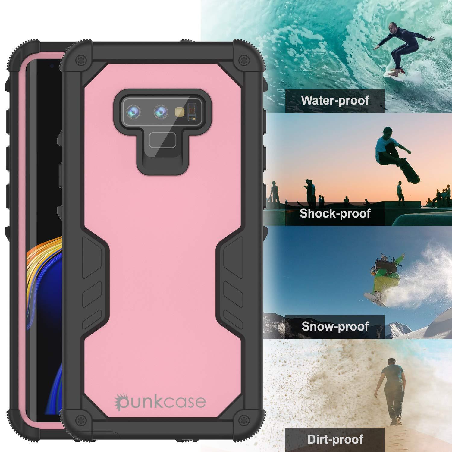 Punkcase Galaxy Note 9 Waterproof Case [Navy Seal Extreme Series] Armor Cover W/ Built In Screen Protector [Pink]