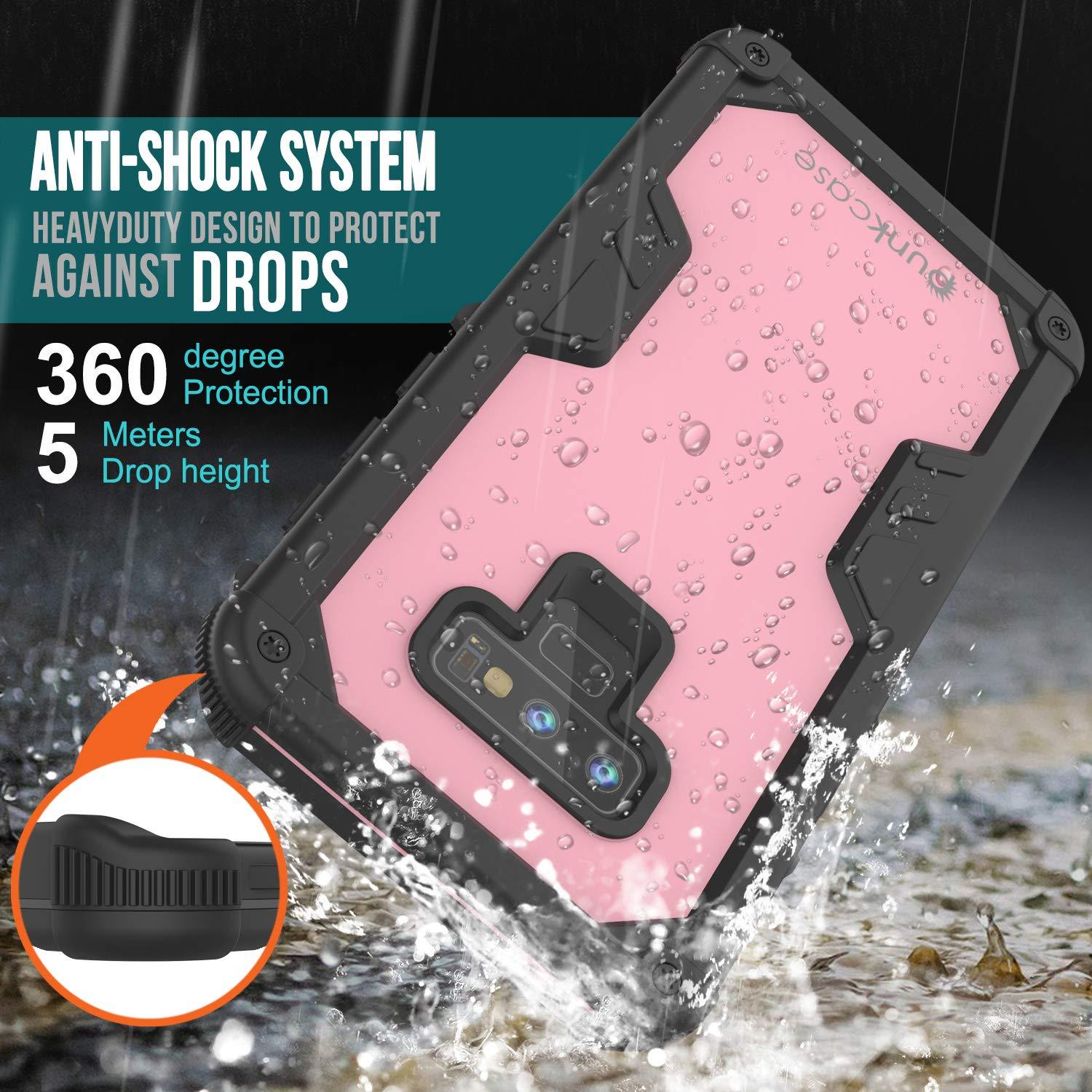 Punkcase Galaxy Note 9 Waterproof Case [Navy Seal Extreme Series] Armor Cover W/ Built In Screen Protector [Pink]