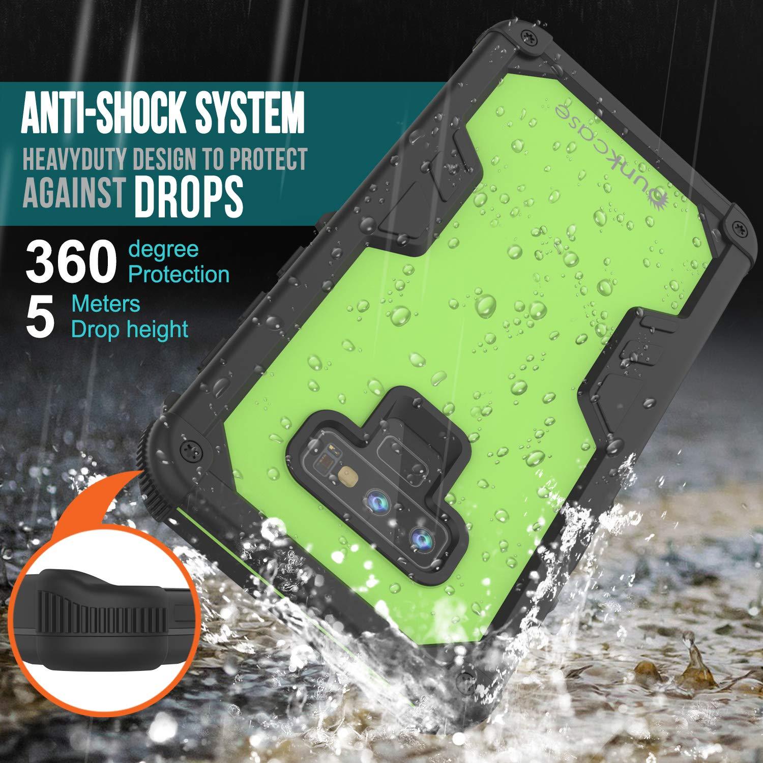 Punkcase Galaxy Note 9 Waterproof Case [Navy Seal Extreme Series] Armor Cover W/ Built In Screen Protector [Light Green]