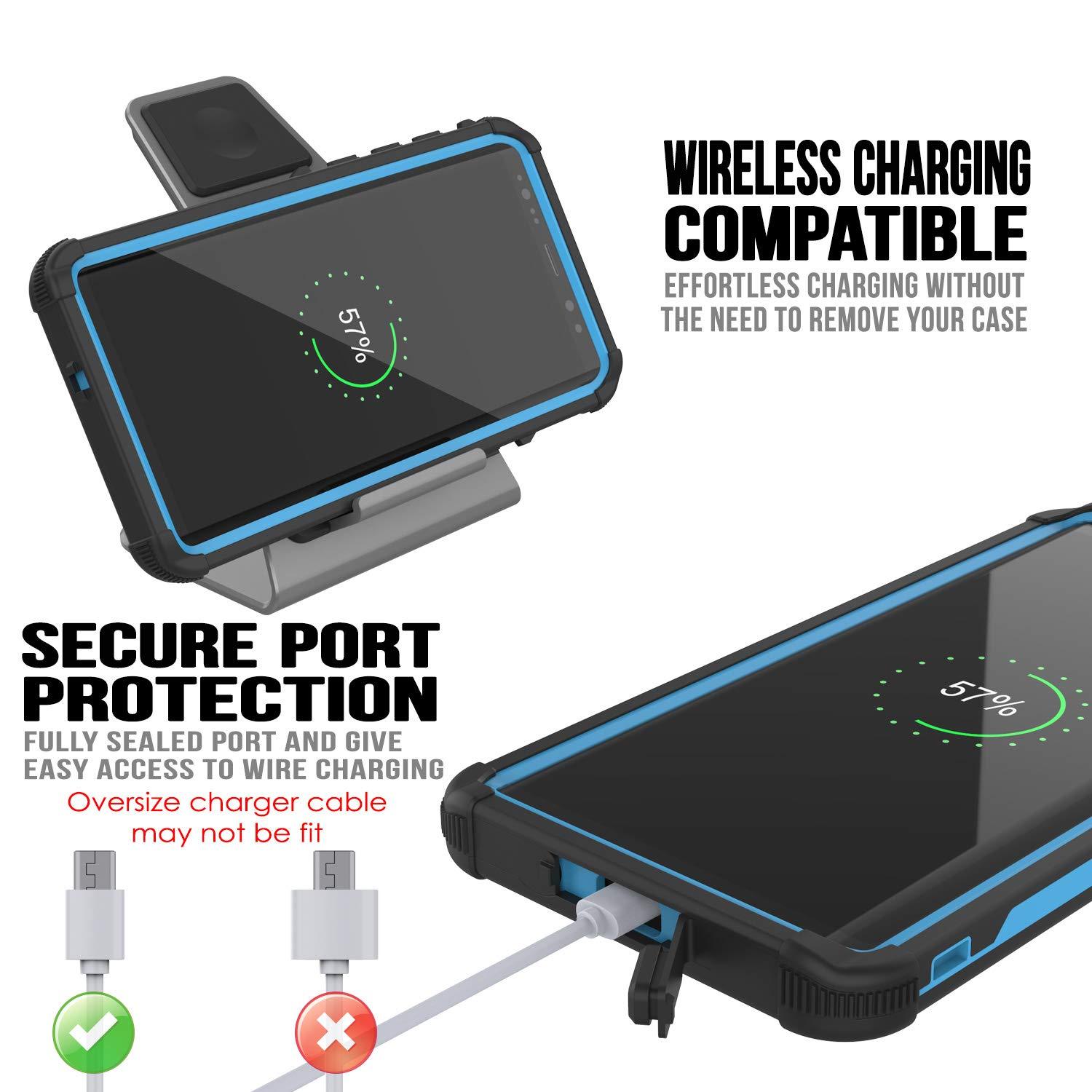 Punkcase Galaxy Note 9 Waterproof Case [Navy Seal Extreme Series] Armor Cover W/ Built In Screen Protector [Light Blue]