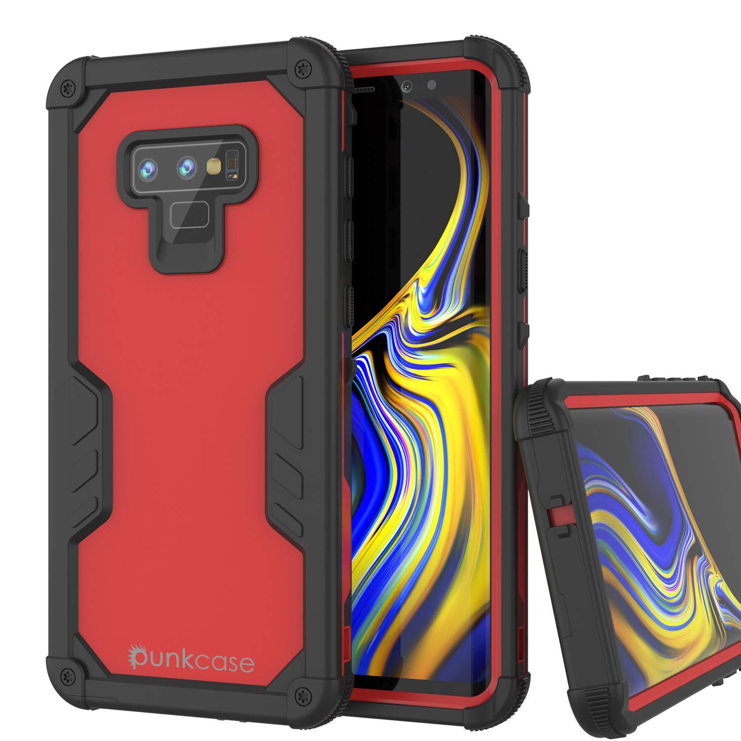 Punkcase Galaxy Note 9 Waterproof Case [Navy Seal Extreme Series] Armor Cover W/ Built In Screen Protector [Red]