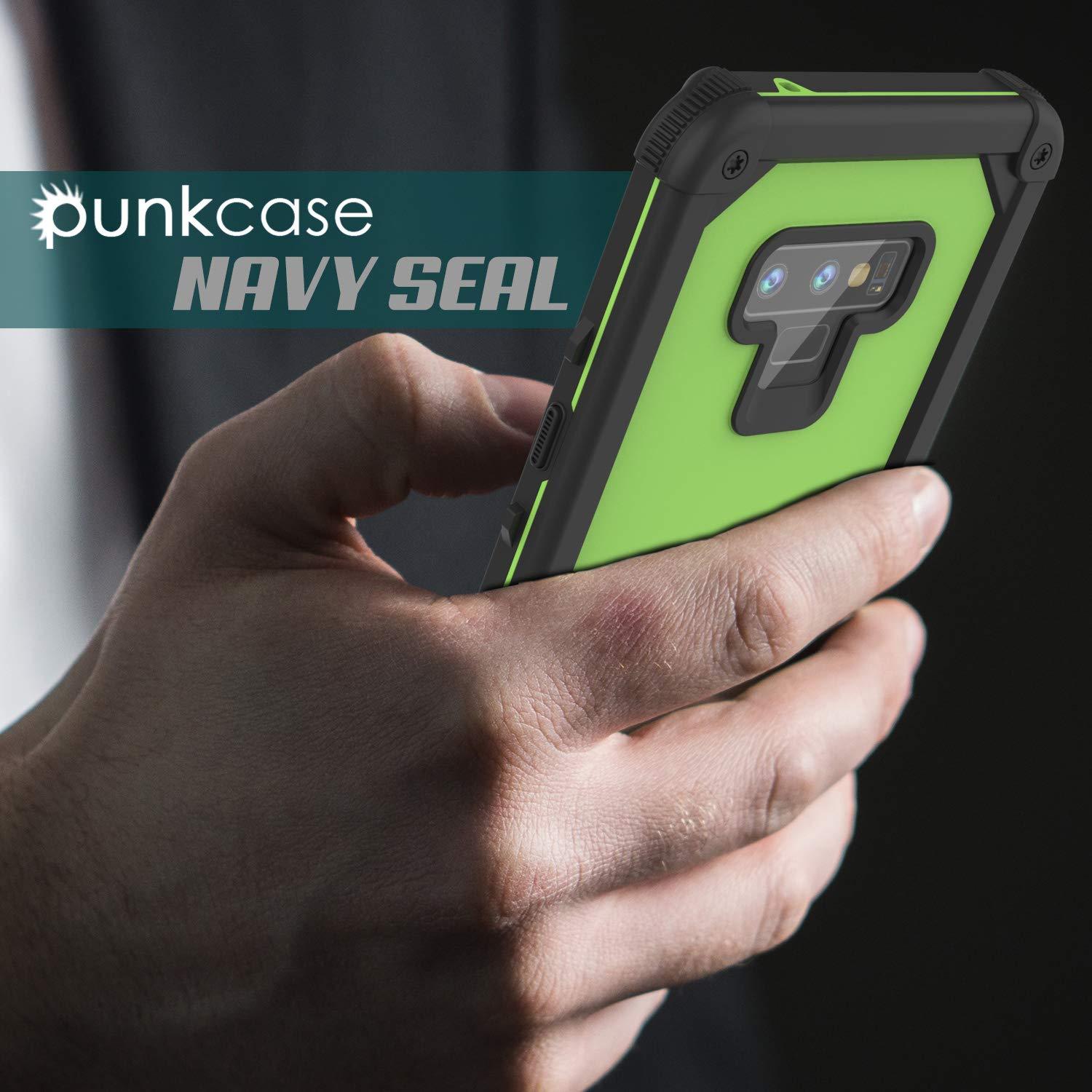 Punkcase Galaxy Note 9 Waterproof Case [Navy Seal Extreme Series] Armor Cover W/ Built In Screen Protector [Light Green]