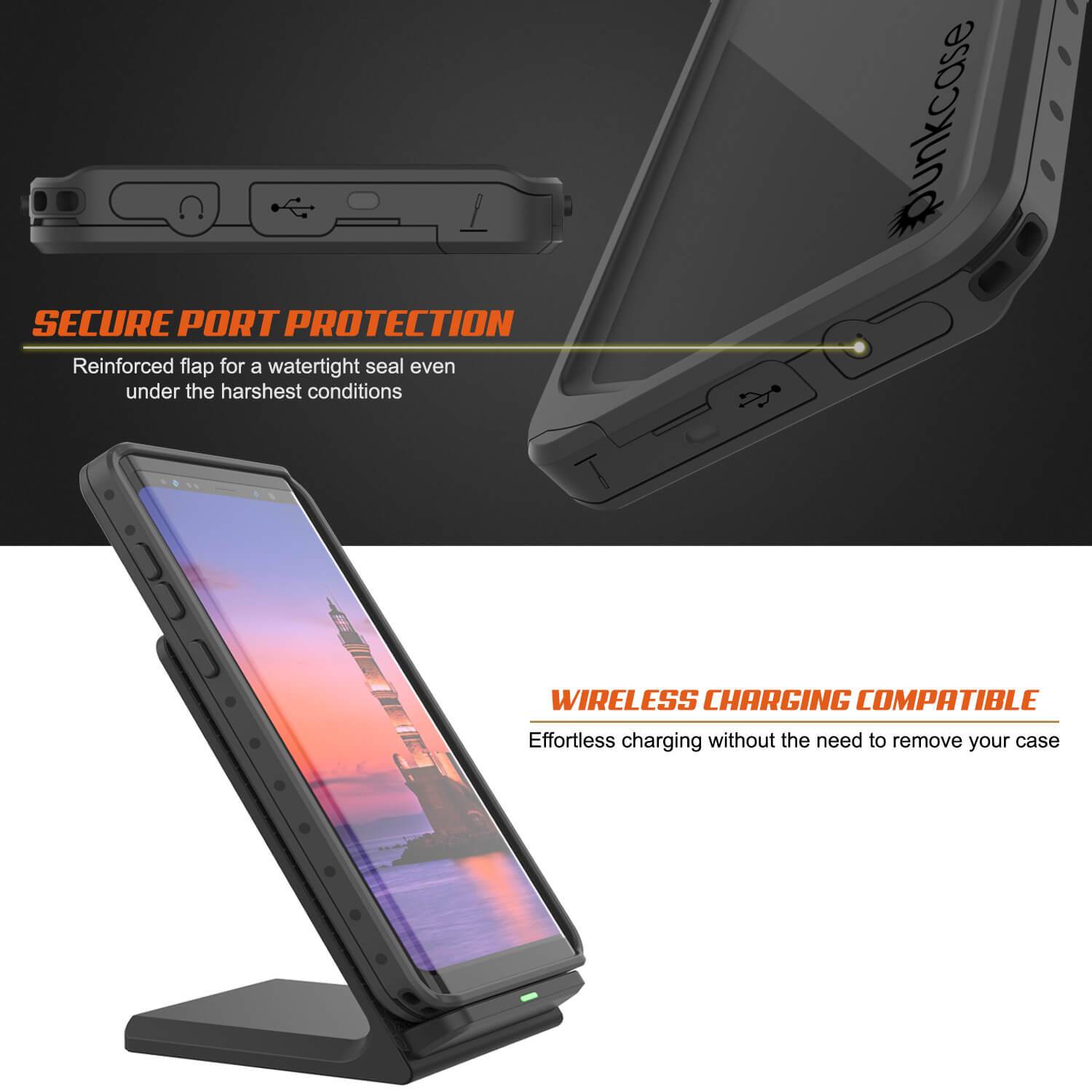 Galaxy Note 9 Waterproof Case PunkCase StudStar [Black] Thin 6.6ft