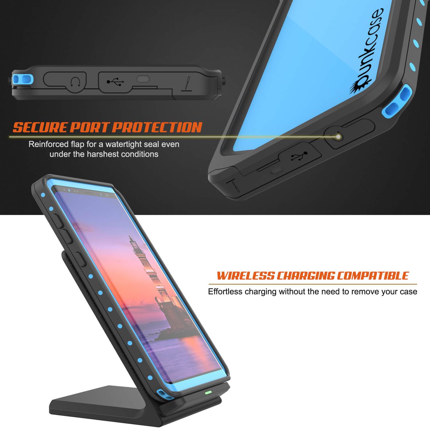 Galaxy Note 9 Waterproof PunkCase StudStar [Light Blue] Thin 6.6ft