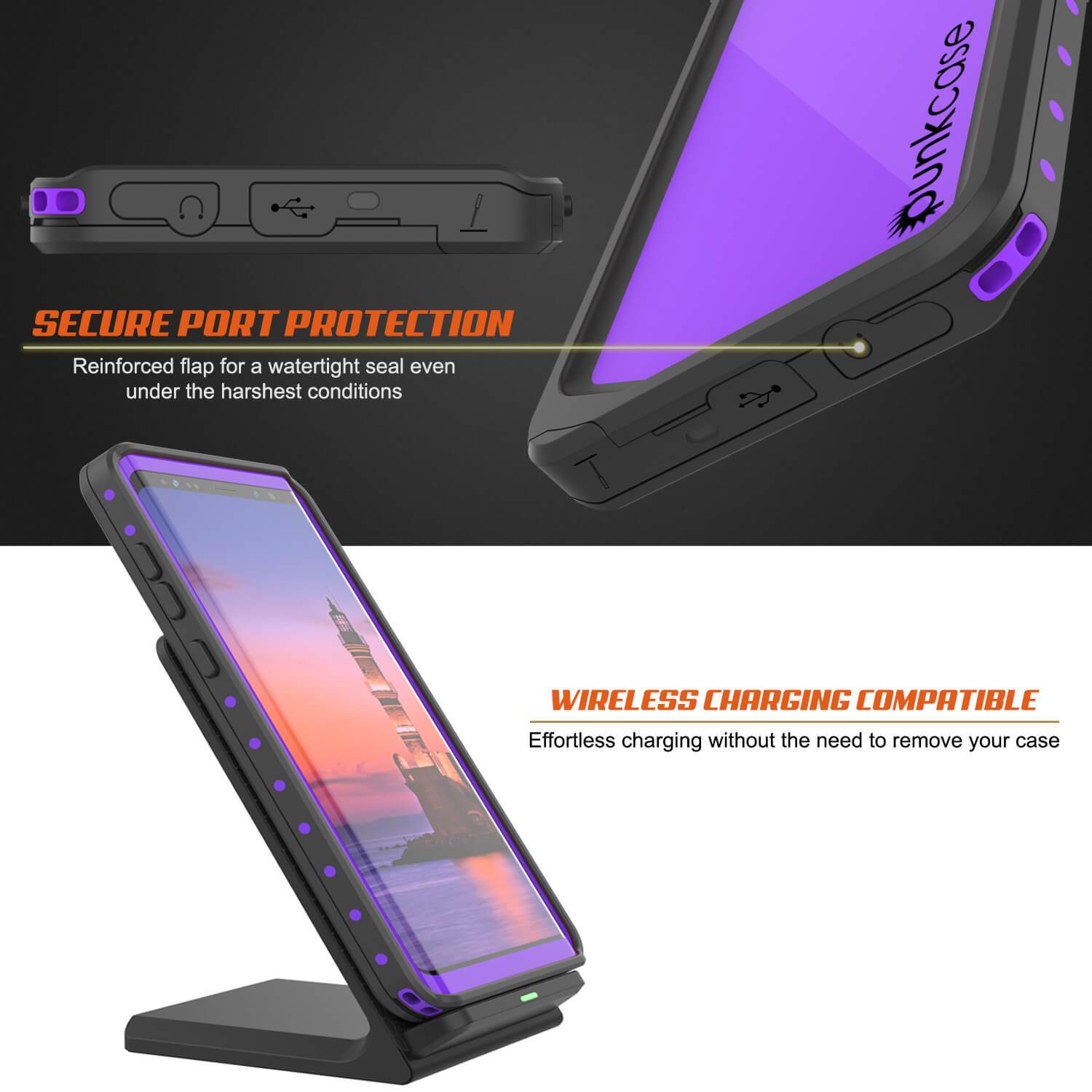 Galaxy Note 9 Waterproof Case PunkCase StudStar [Purple] Thin 6.6ft