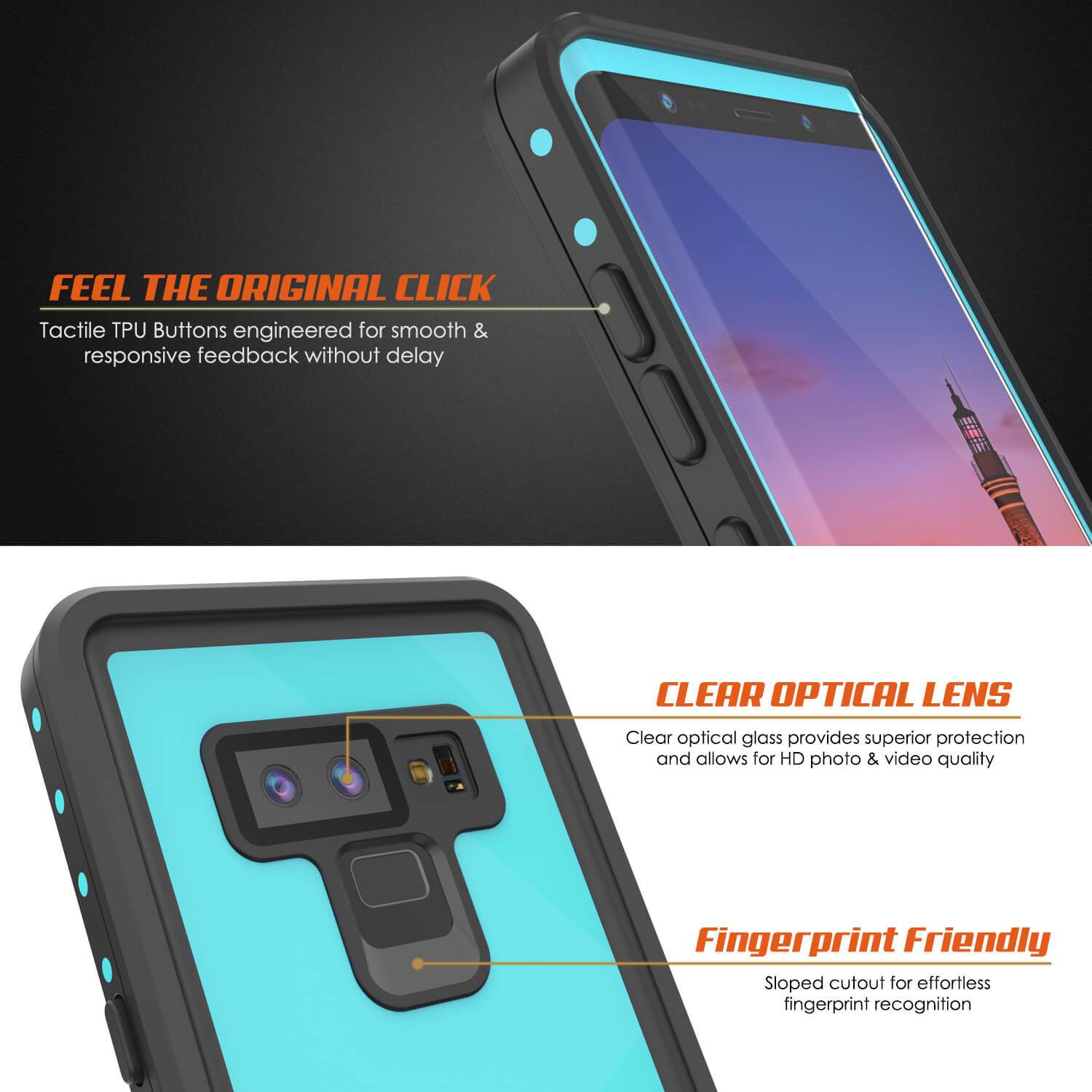 Galaxy Note 9 Waterproof Case PunkCase StudStar [Teal] Thin 6.6ft
