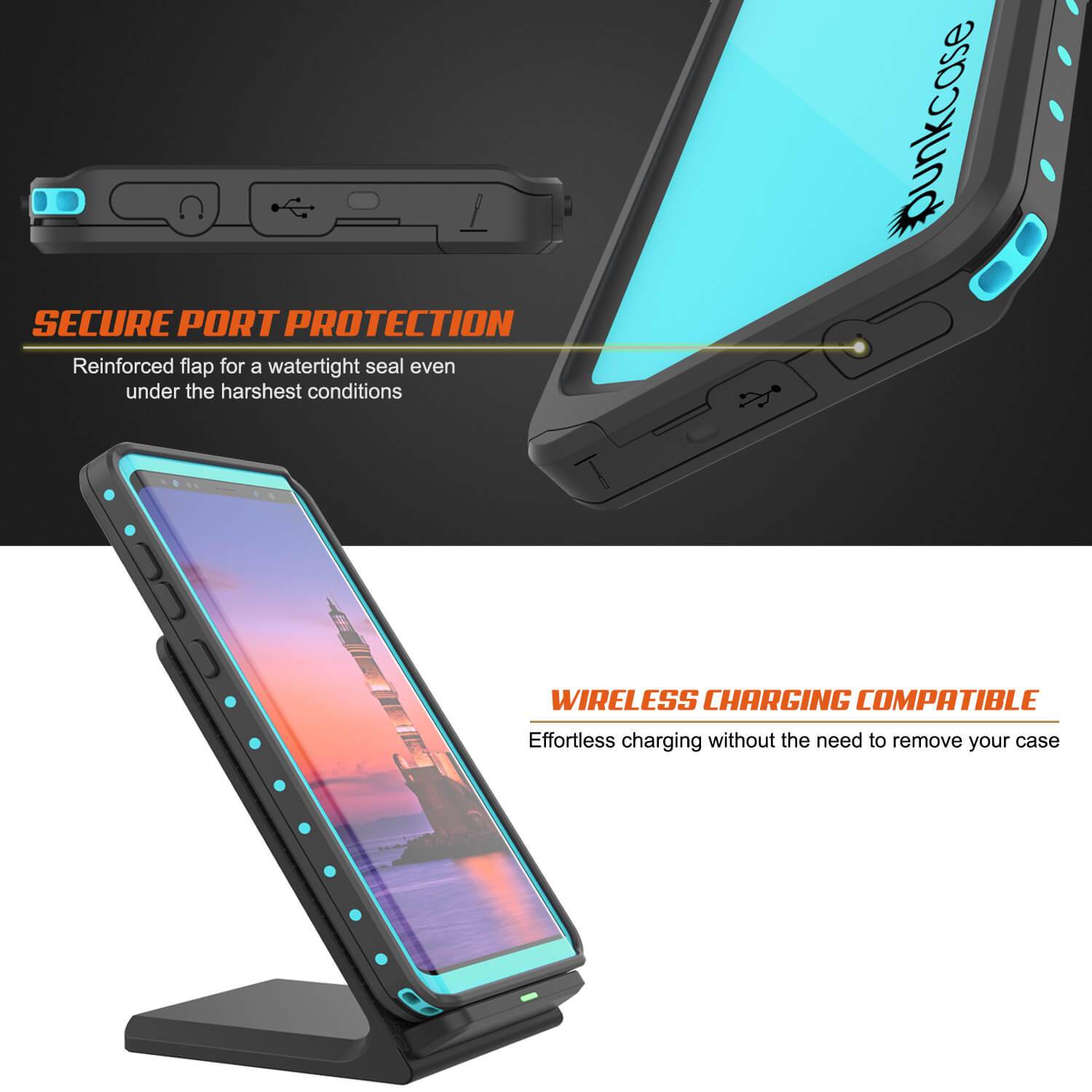 Galaxy Note 9 Waterproof Case PunkCase StudStar [Teal] Thin 6.6ft