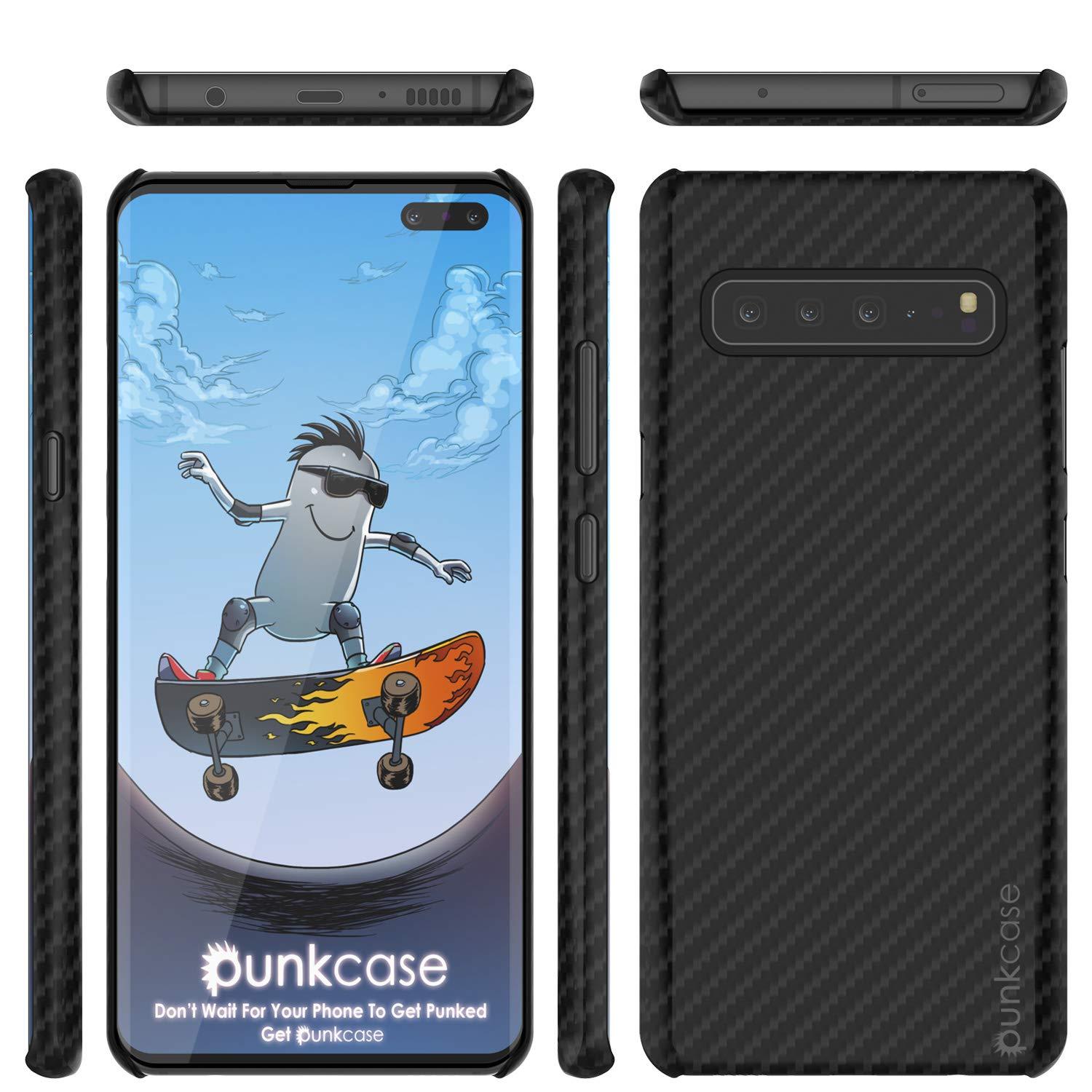 Galaxy S10 5G Case, Punkcase CarbonShield, Heavy Duty & Ultra Thin 2 Piece Dual Layer PU Leather Black Cover