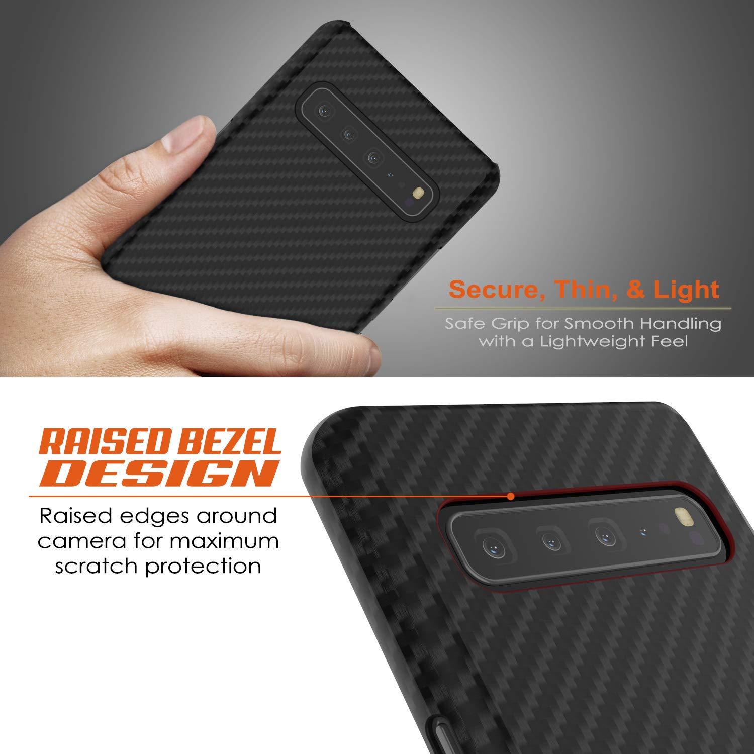 Galaxy S10 5G Case, Punkcase CarbonShield, Heavy Duty & Ultra Thin 2 Piece Dual Layer PU Leather Black Cover