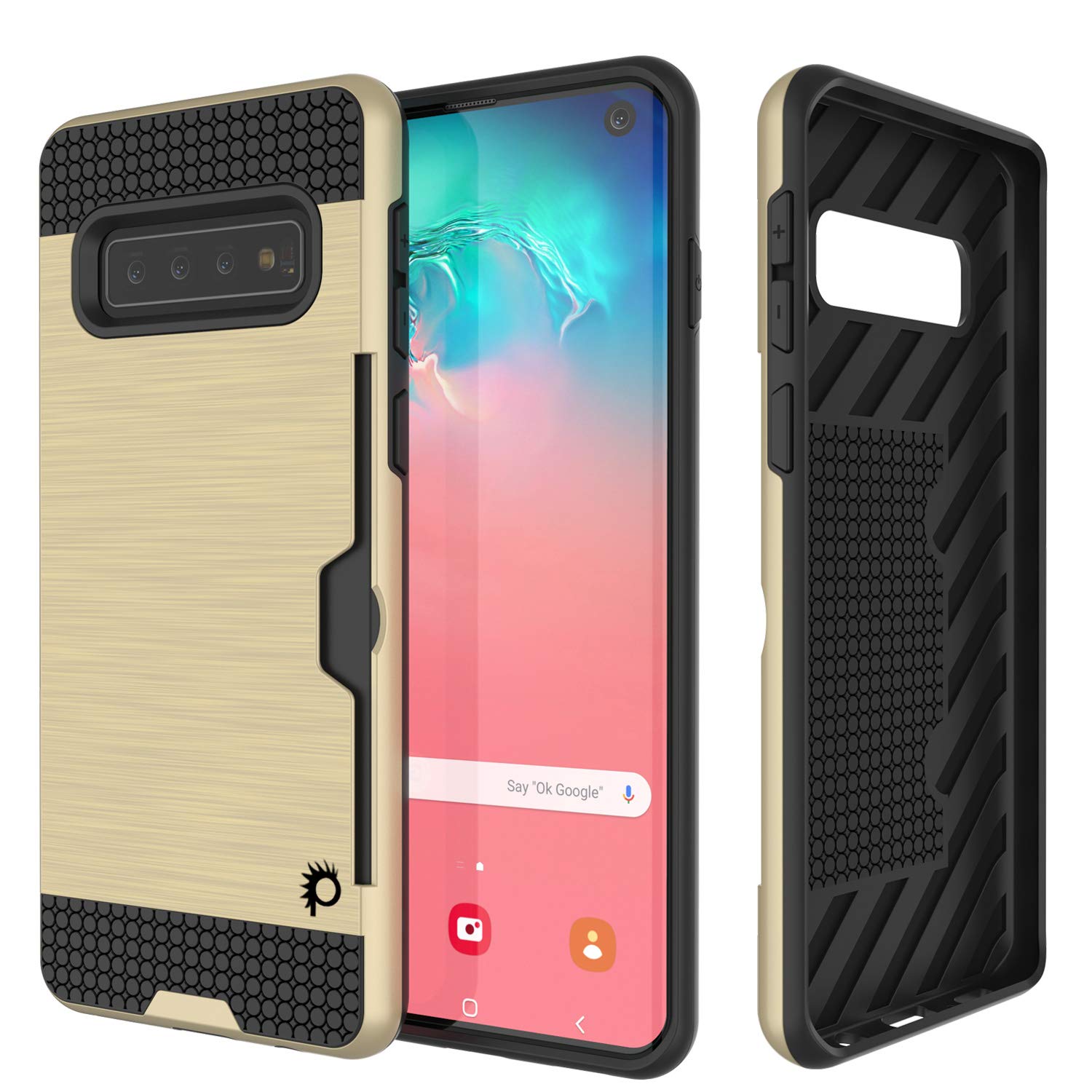 Galaxy S10 Case, PUNKcase [SLOT Series] [Slim Fit] Dual-Layer Armor Cover w/Integrated Anti-Shock System, Credit Card Slot [Gold]