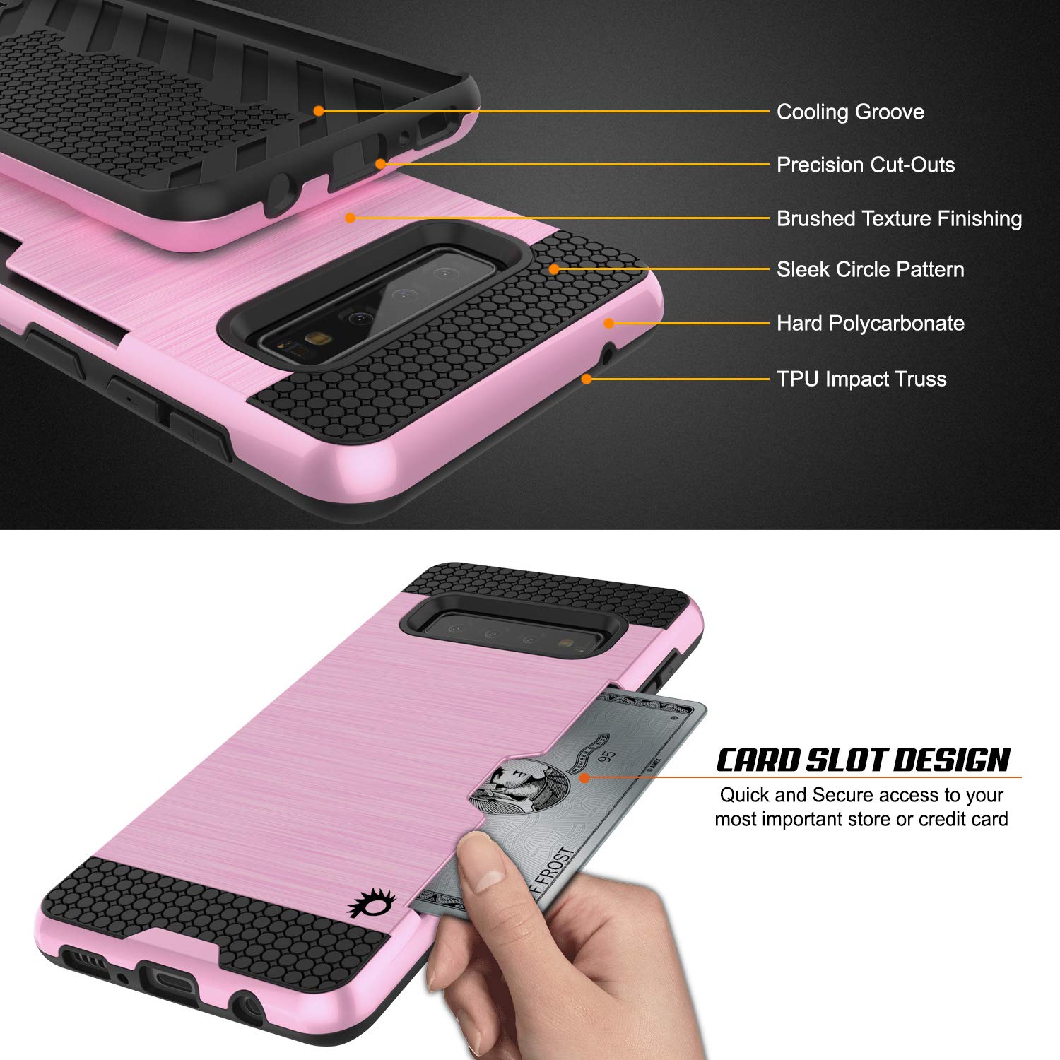 Galaxy S10 Case, PUNKcase [SLOT Series] [Slim Fit] Dual-Layer Armor Cover w/Integrated Anti-Shock System, Credit Card Slot [Pink]