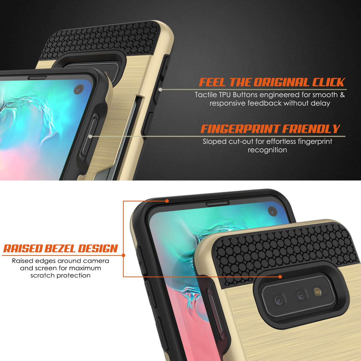 Galaxy S10e Case, PUNKcase [SLOT Series] [Slim Fit] Dual-Layer Armor Cover w/Integrated Anti-Shock System, Credit Card Slot [Gold]