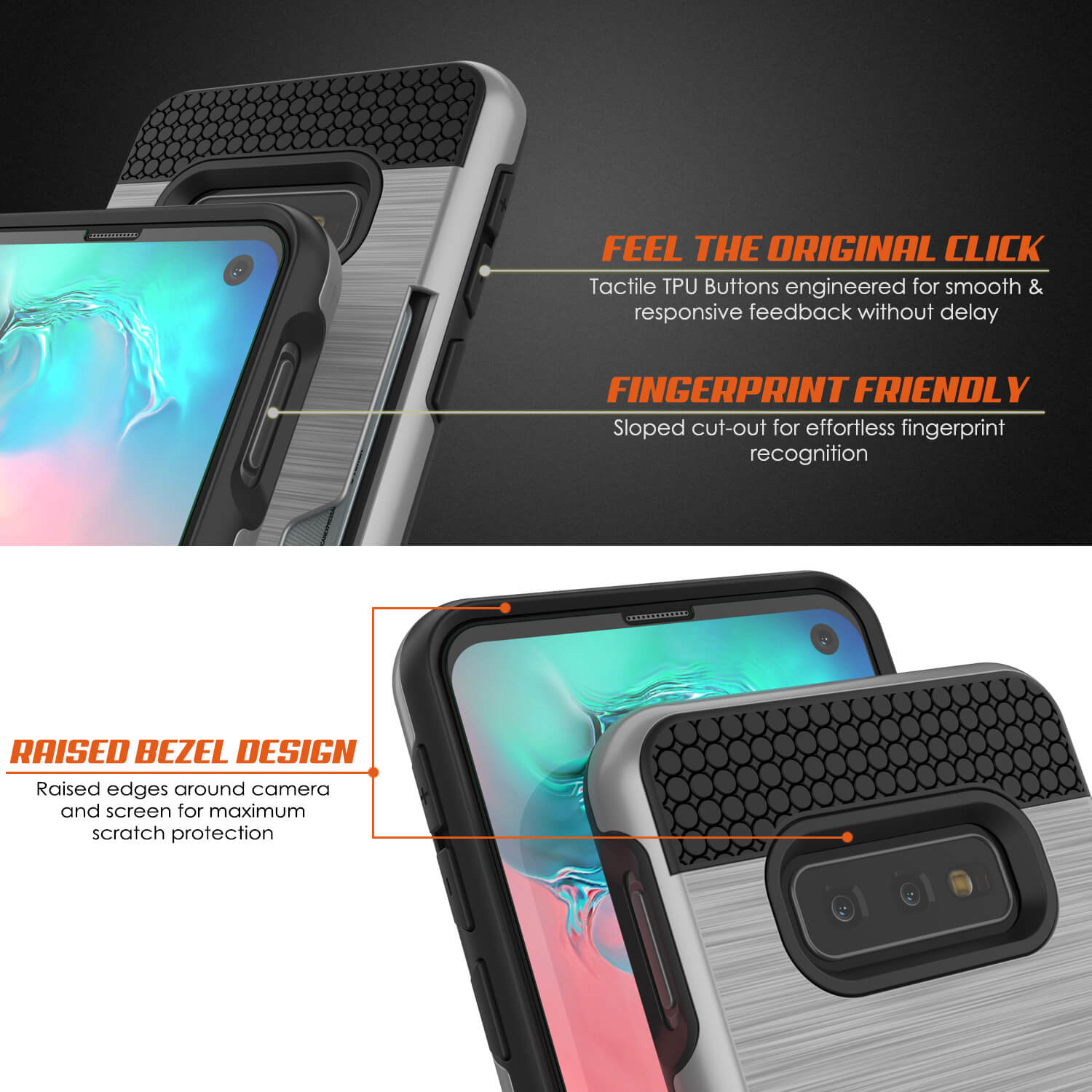 Galaxy S10e Case, PUNKcase [SLOT Series] [Slim Fit] Dual-Layer Armor Cover w/Integrated Anti-Shock System, Credit Card Slot [Silver]