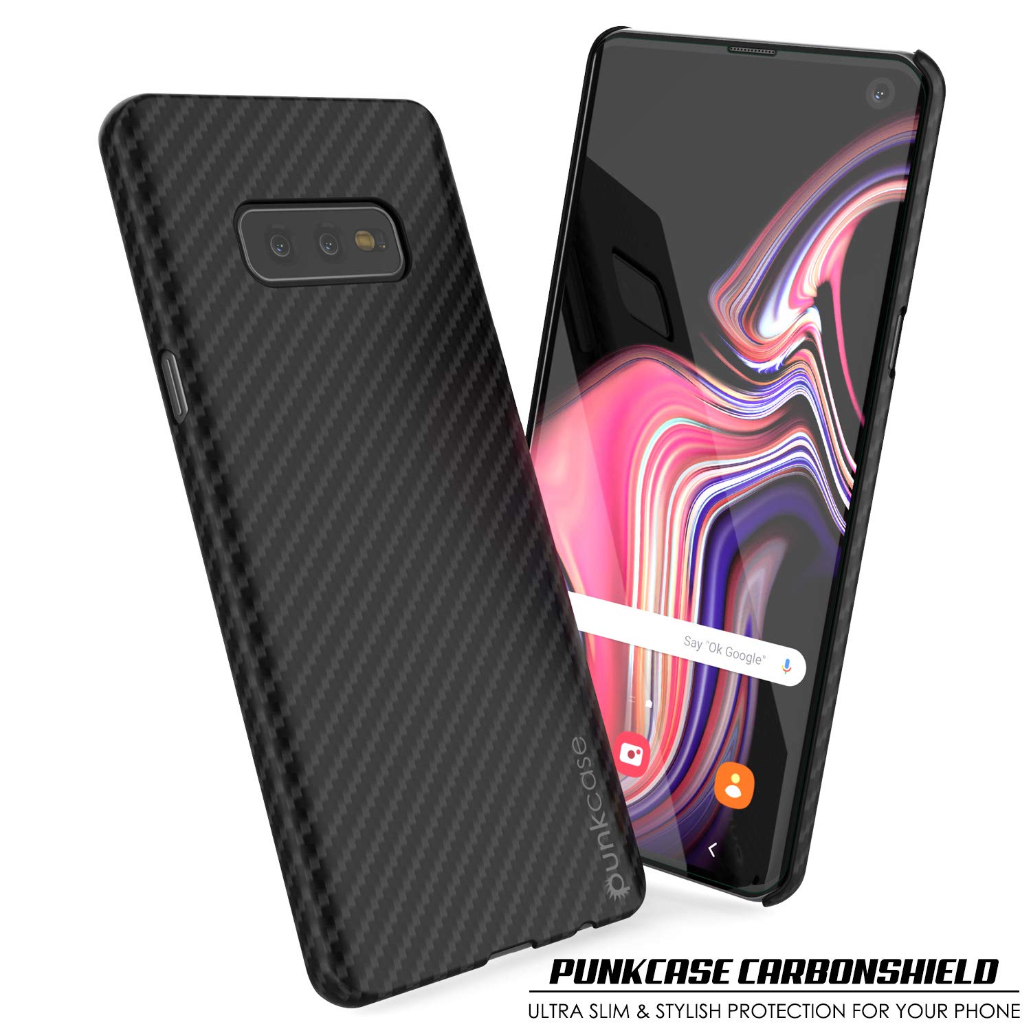 Galaxy S10e Plus Case, Punkcase CarbonShield, Heavy Duty & Ultra Thin 2 Piece Dual Layer PU Leather Jet Black Cover