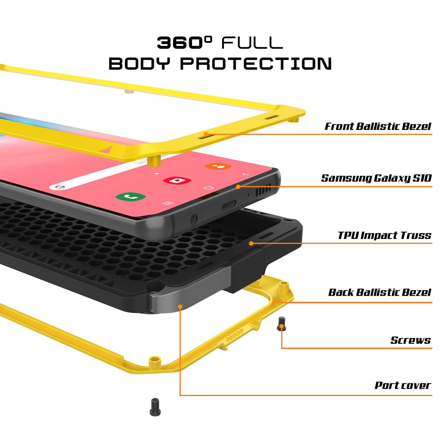 Galaxy S10 Metal Case, Heavy Duty Military Grade Rugged Armor Cover [Neon]