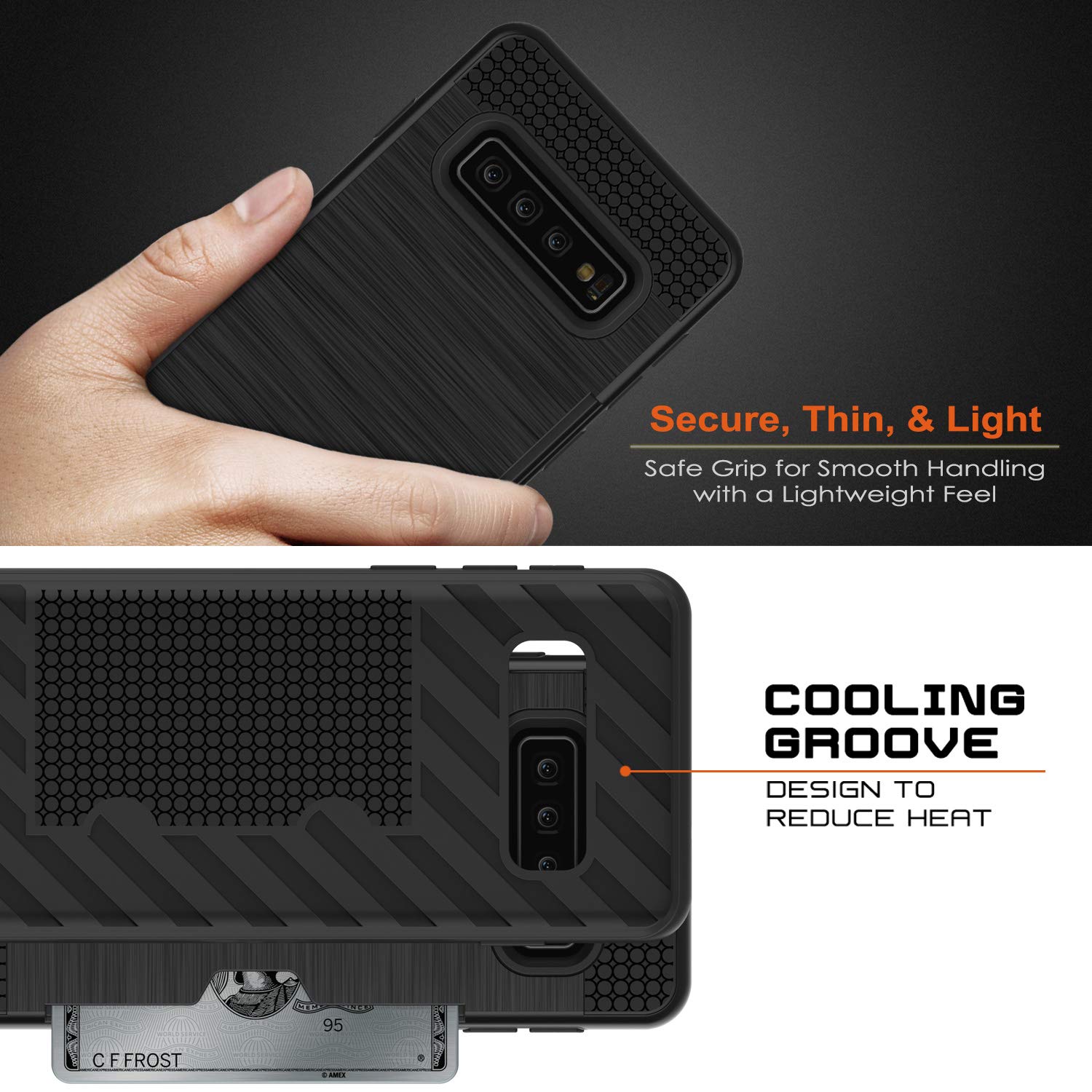 Galaxy S10+ Plus  Case, PUNKcase [SLOT Series] [Slim Fit] Dual-Layer Armor Cover w/Integrated Anti-Shock System, Credit Card Slot [Black]