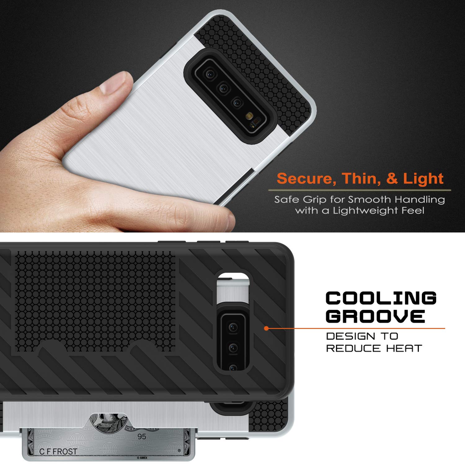 Galaxy S10+ Plus  Case, PUNKcase [SLOT Series] [Slim Fit] Dual-Layer Armor Cover w/Integrated Anti-Shock System, Credit Card Slot & Screen Protector [White]