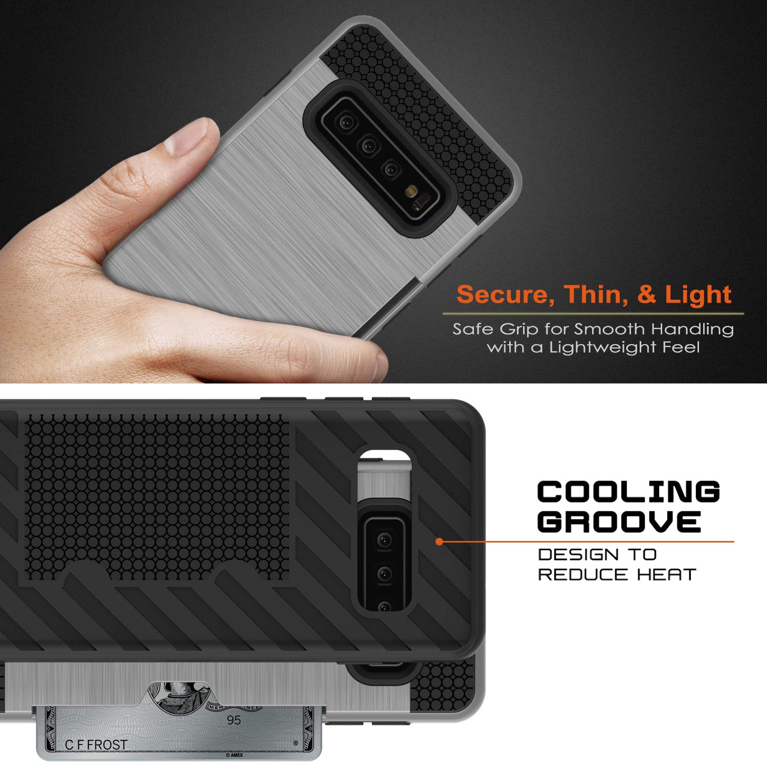 Galaxy S10+ Plus  Case, PUNKcase [SLOT Series] [Slim Fit] Dual-Layer Armor Cover w/Integrated Anti-Shock System, Credit Card Slot [Silver]