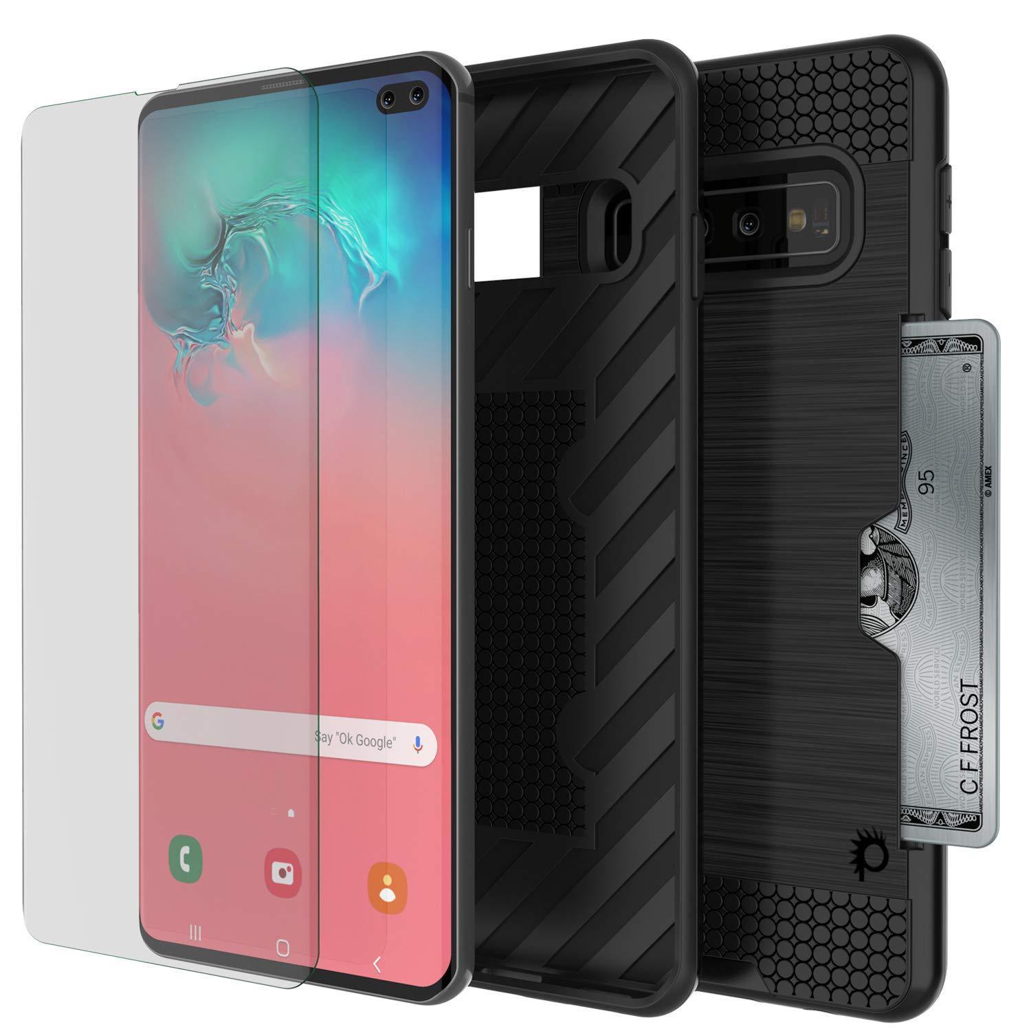 Galaxy S10 5G  Case, PUNKcase [SLOT Series] [Slim Fit] Dual-Layer Armor Cover w/Integrated Anti-Shock System, Credit Card Slot [Black]