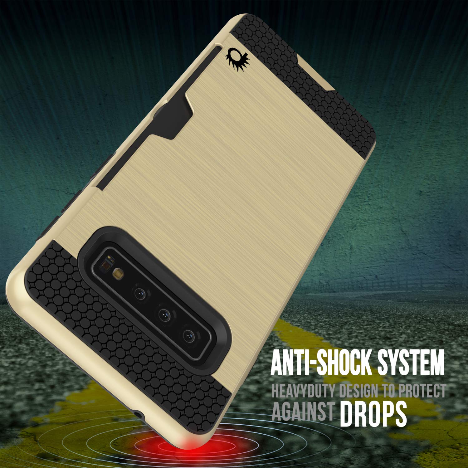 Galaxy S10+ Plus  Case, PUNKcase [SLOT Series] [Slim Fit] Dual-Layer Armor Cover w/Integrated Anti-Shock System, Credit Card Slot [Gold]
