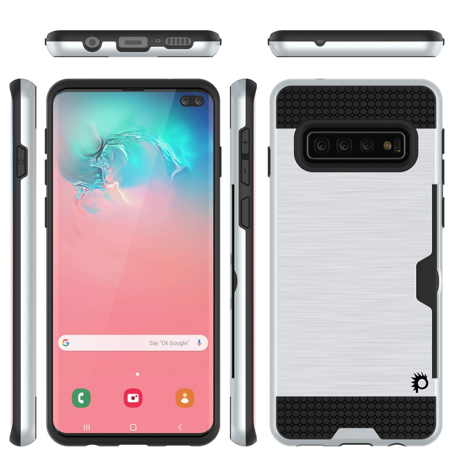 Galaxy S10+ Plus  Case, PUNKcase [SLOT Series] [Slim Fit] Dual-Layer Armor Cover w/Integrated Anti-Shock System, Credit Card Slot & Screen Protector [White]