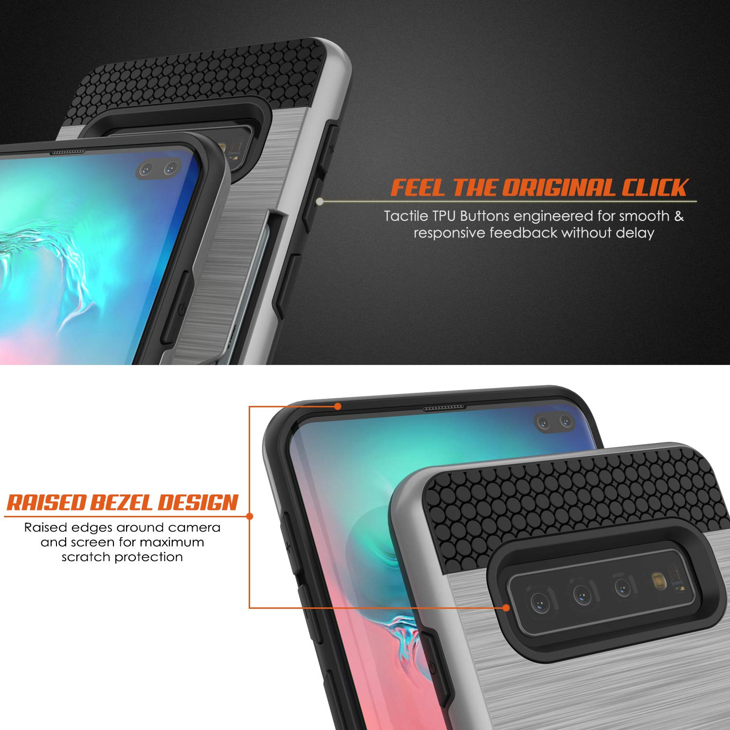 Galaxy S10+ Plus  Case, PUNKcase [SLOT Series] [Slim Fit] Dual-Layer Armor Cover w/Integrated Anti-Shock System, Credit Card Slot [Silver]