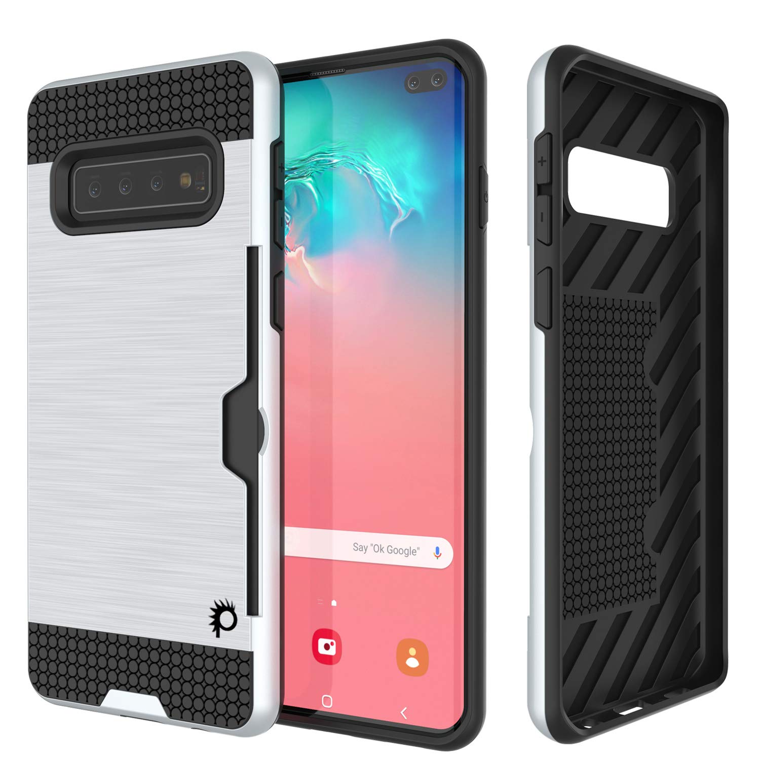 Galaxy S10+ Plus  Case, PUNKcase [SLOT Series] [Slim Fit] Dual-Layer Armor Cover w/Integrated Anti-Shock System, Credit Card Slot & Screen Protector [White]