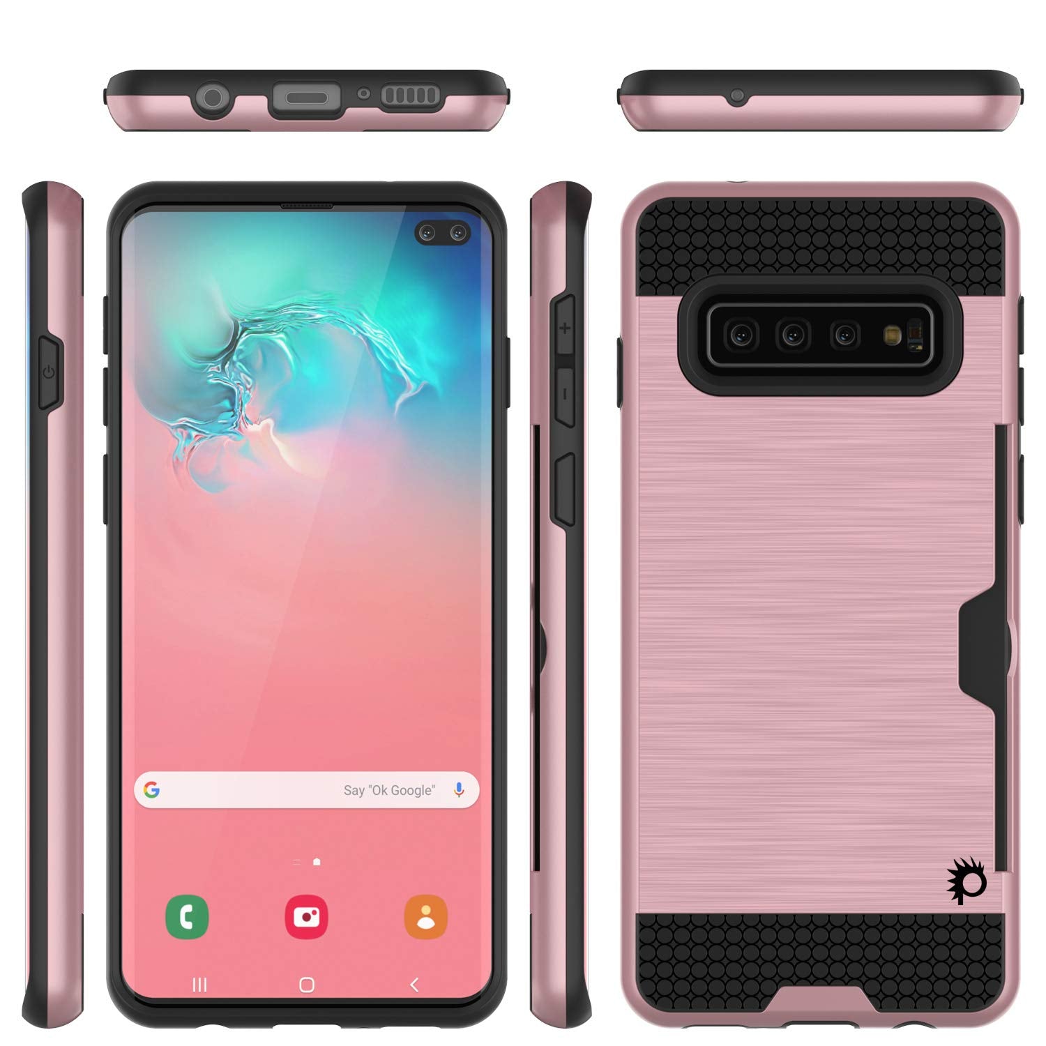 Galaxy S10+ Plus  Case, PUNKcase [SLOT Series] [Slim Fit] Dual-Layer Armor Cover w/Integrated Anti-Shock System, Credit Card Slot [Rose Gold]