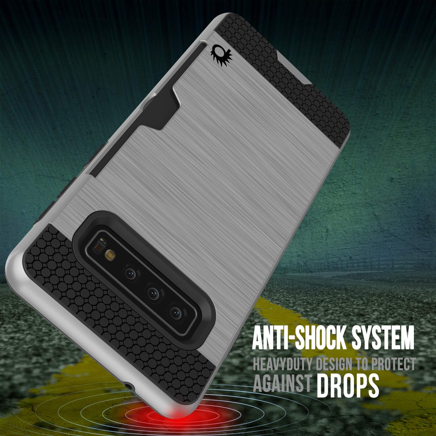 Galaxy S10+ Plus  Case, PUNKcase [SLOT Series] [Slim Fit] Dual-Layer Armor Cover w/Integrated Anti-Shock System, Credit Card Slot [Silver]