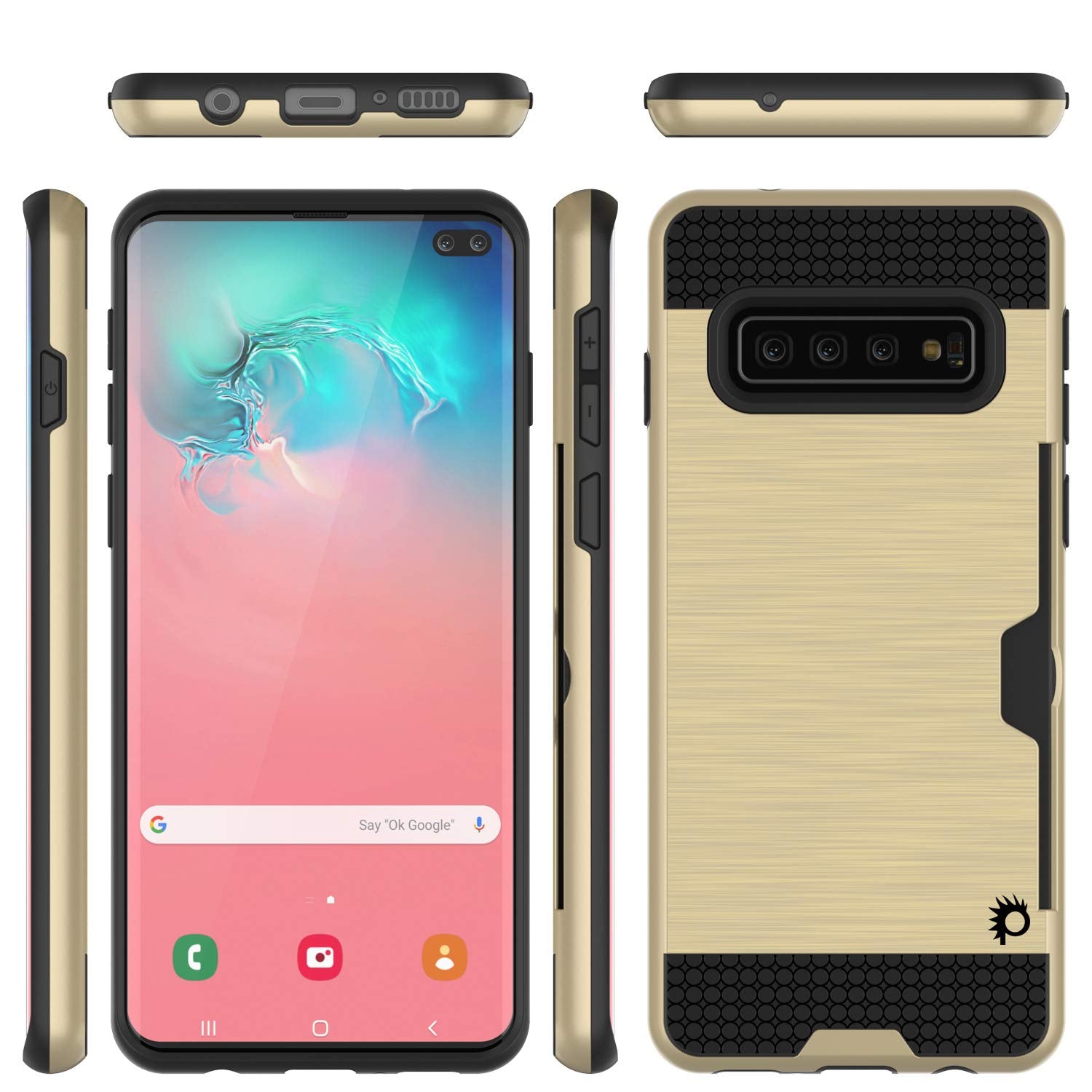 Galaxy S10+ Plus  Case, PUNKcase [SLOT Series] [Slim Fit] Dual-Layer Armor Cover w/Integrated Anti-Shock System, Credit Card Slot [Gold]