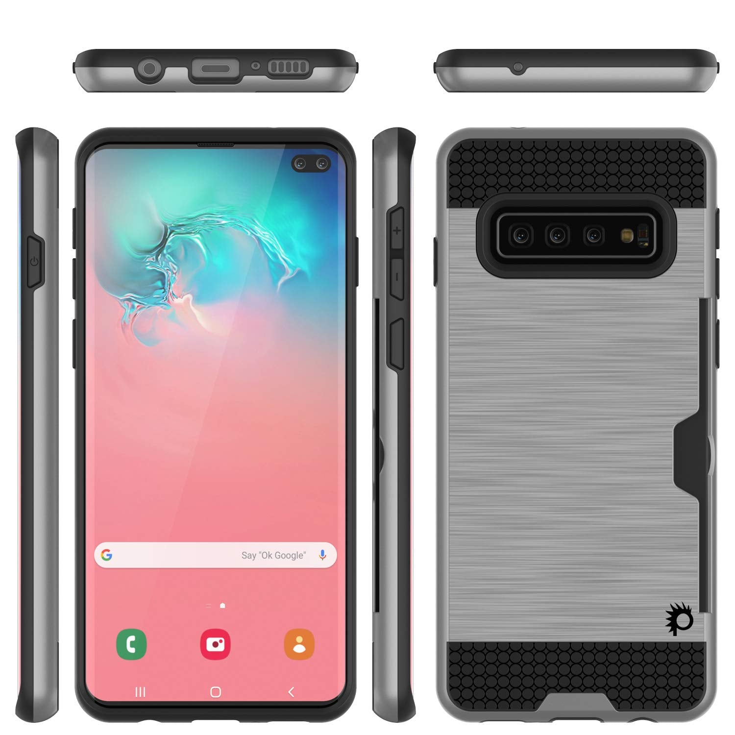 Galaxy S10+ Plus  Case, PUNKcase [SLOT Series] [Slim Fit] Dual-Layer Armor Cover w/Integrated Anti-Shock System, Credit Card Slot [Silver]