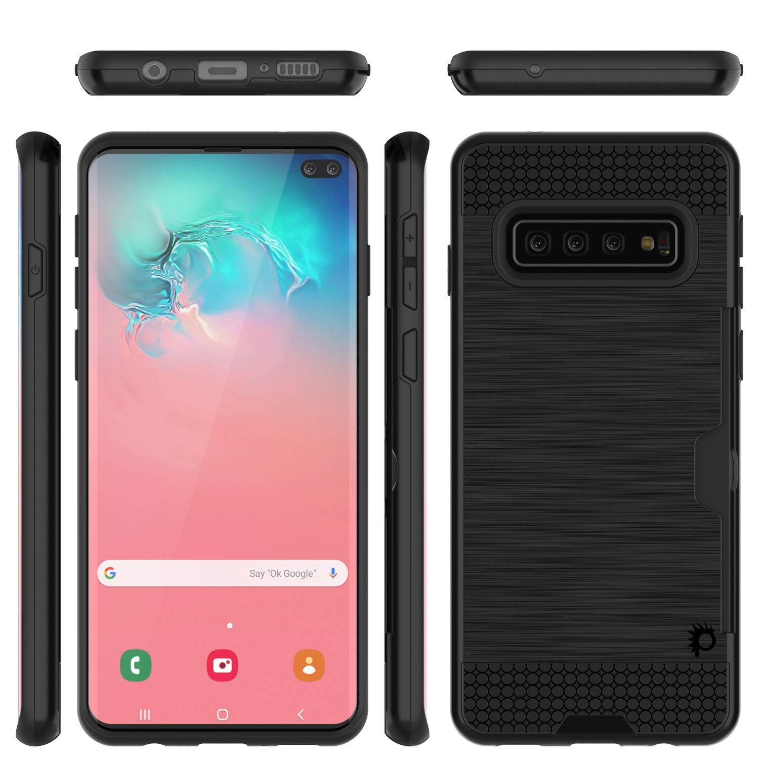 Galaxy S10+ Plus  Case, PUNKcase [SLOT Series] [Slim Fit] Dual-Layer Armor Cover w/Integrated Anti-Shock System, Credit Card Slot [Black]