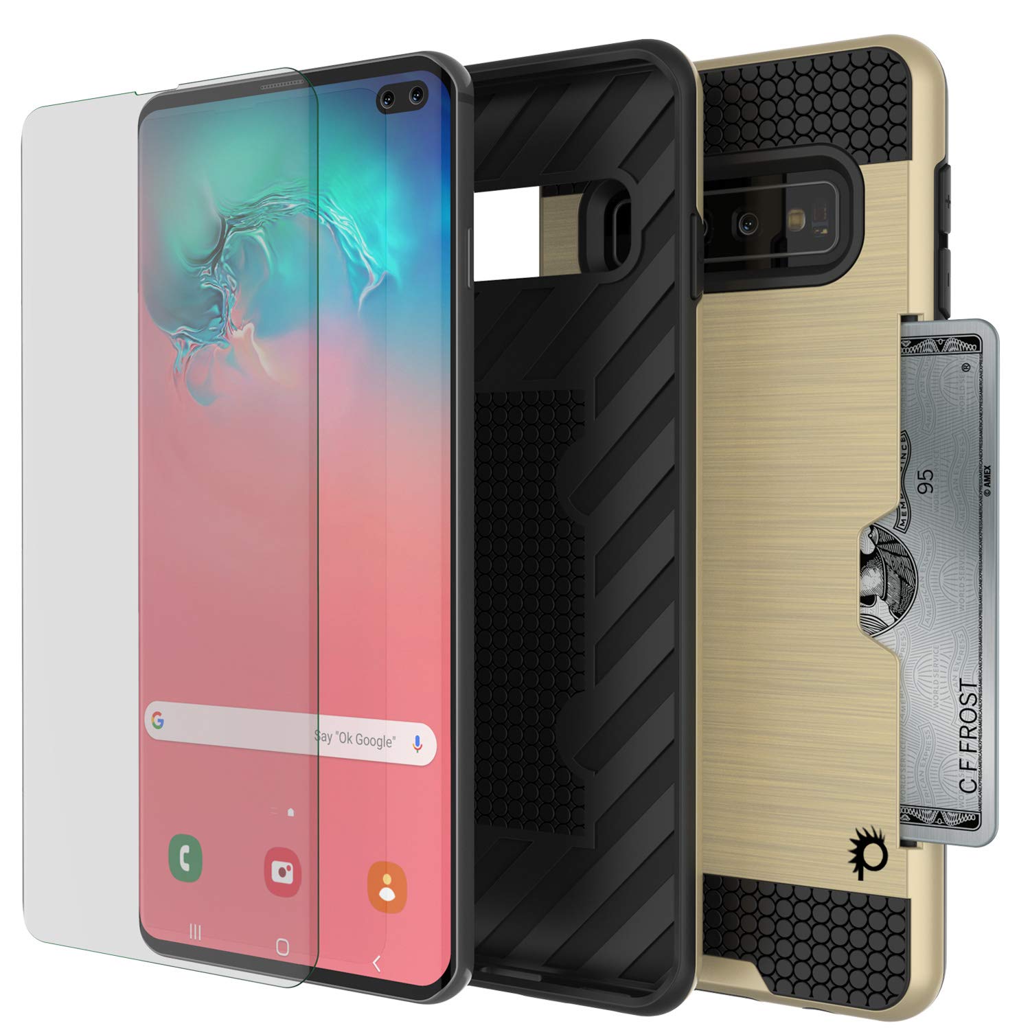 Galaxy S10+ Plus  Case, PUNKcase [SLOT Series] [Slim Fit] Dual-Layer Armor Cover w/Integrated Anti-Shock System, Credit Card Slot [Gold]