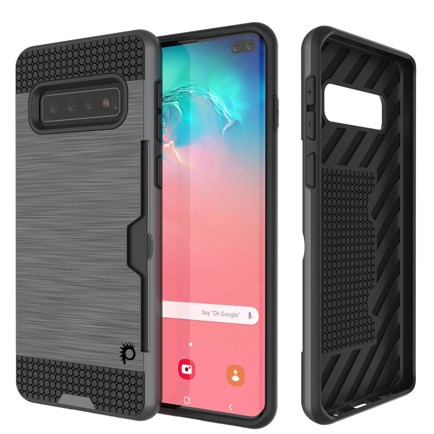 Galaxy S10+ Plus  Case, PUNKcase [SLOT Series] [Slim Fit] Dual-Layer Armor Cover w/Integrated Anti-Shock System, Credit Card Slot [Grey]