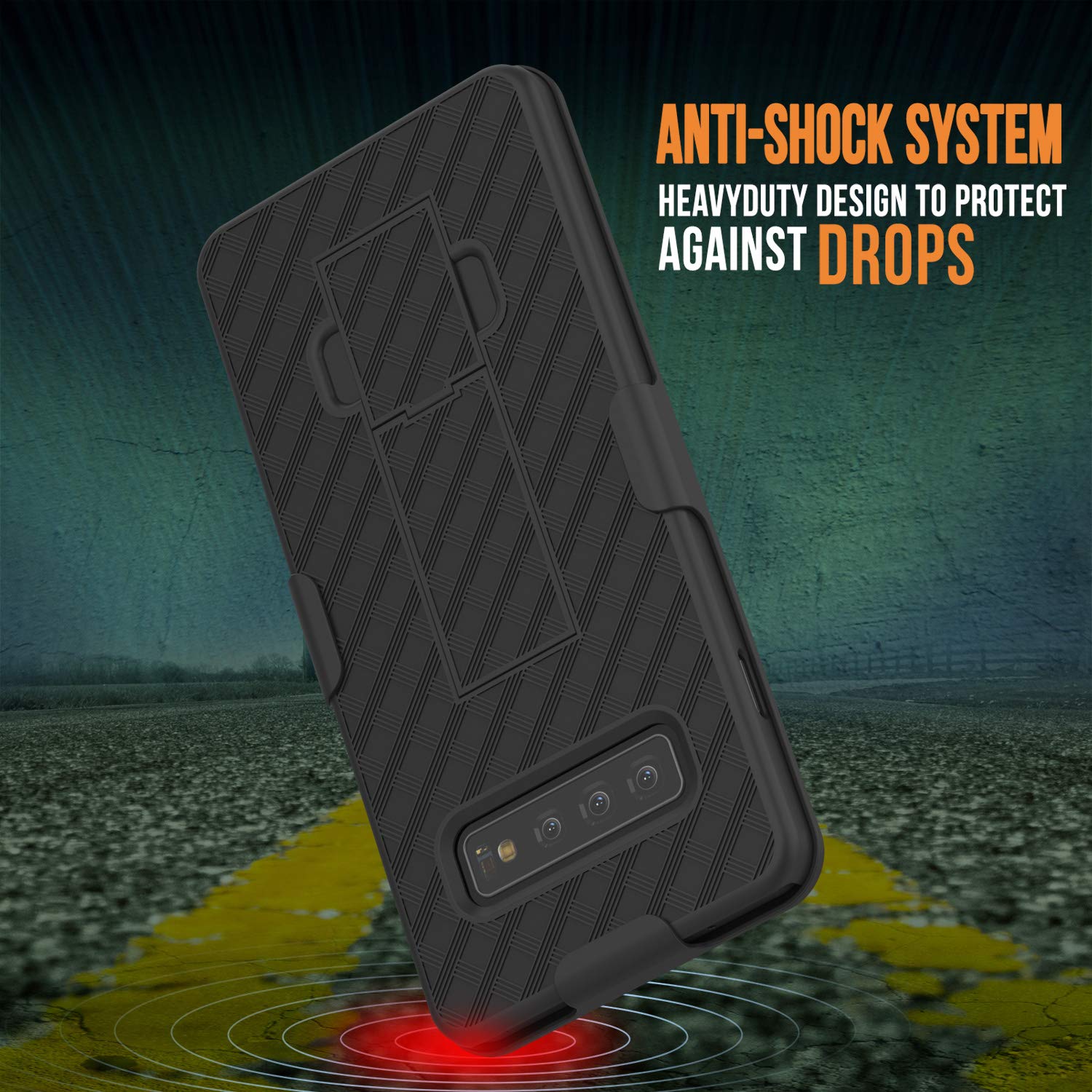 Punkcase Galaxy s10+ Plus Case With Screen Protector, Holster Belt Clip [Black]