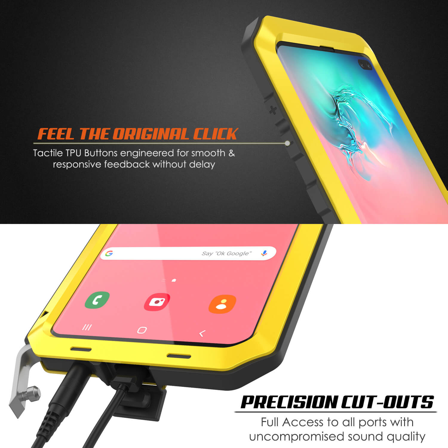 Galaxy S10+ Plus Metal Case, Heavy Duty Military Grade Rugged Armor Cover [Neon]