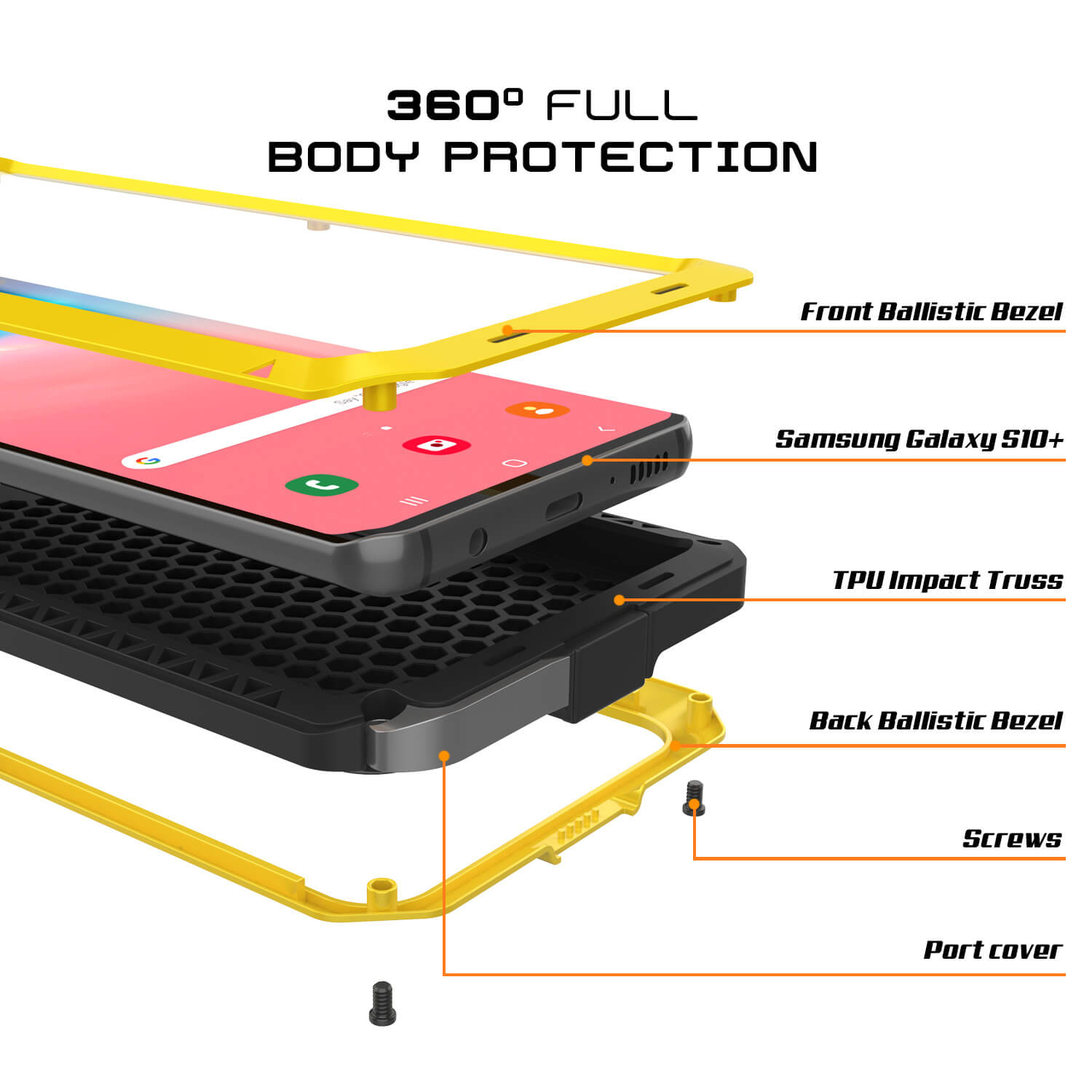 Galaxy S10+ Plus Metal Case, Heavy Duty Military Grade Rugged Armor Cover [Neon]
