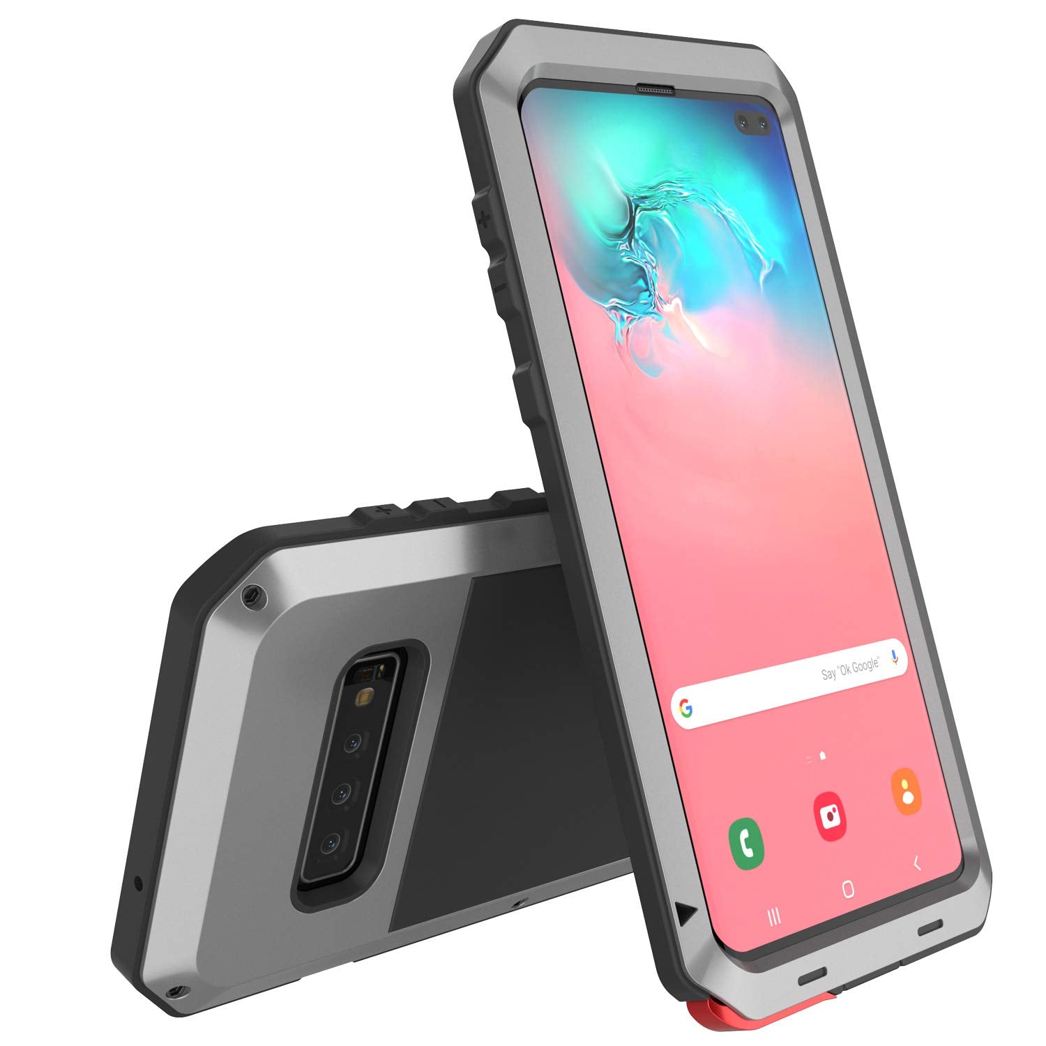 Galaxy S10+ Plus Metal Case, Heavy Duty Military Grade Rugged Armor Cover [Silver]