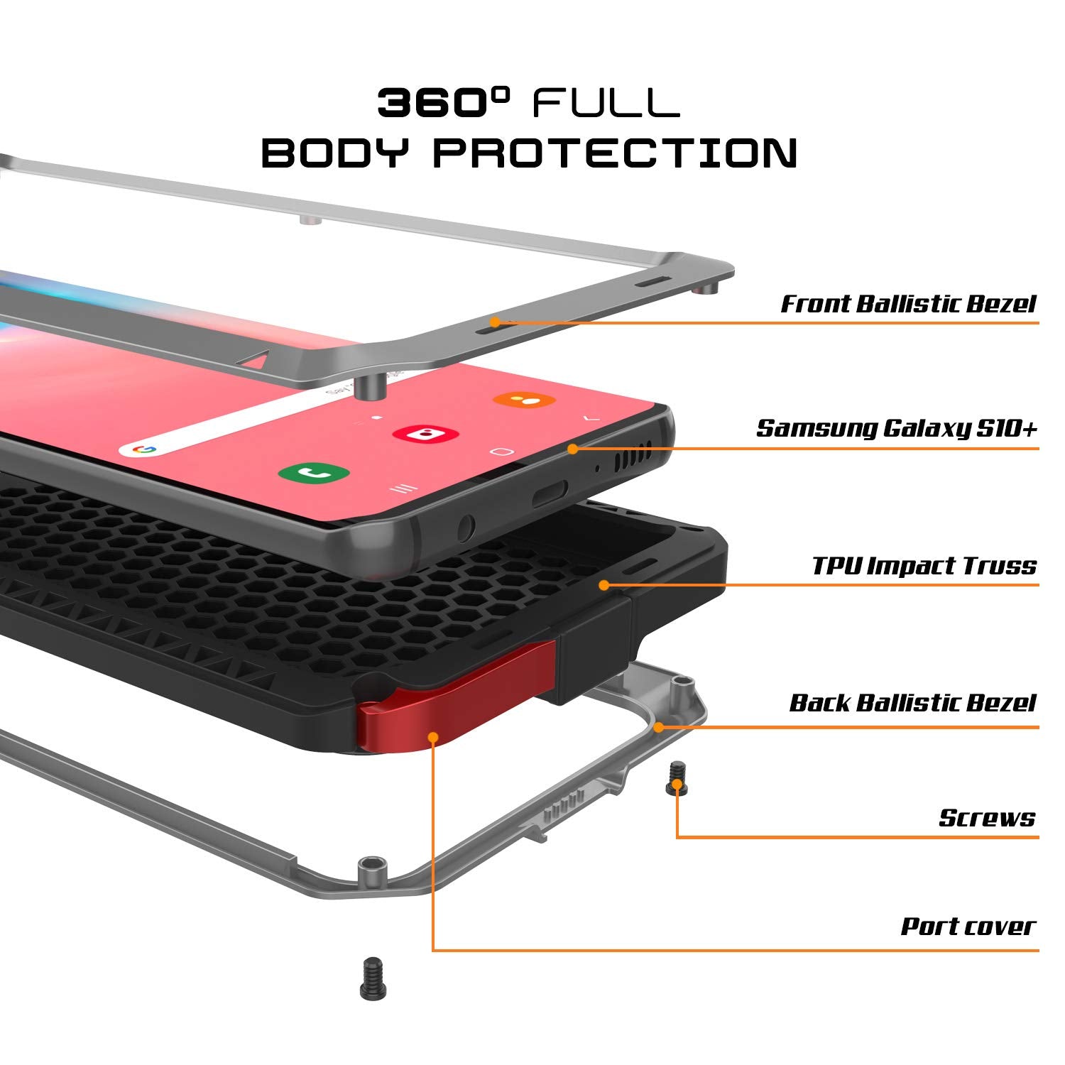 Galaxy S10+ Plus Metal Case, Heavy Duty Military Grade Rugged Armor Cover [Silver]