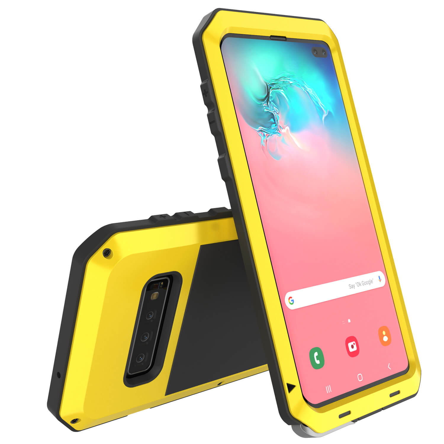 Galaxy S10+ Plus Metal Case, Heavy Duty Military Grade Rugged Armor Cover [Neon]