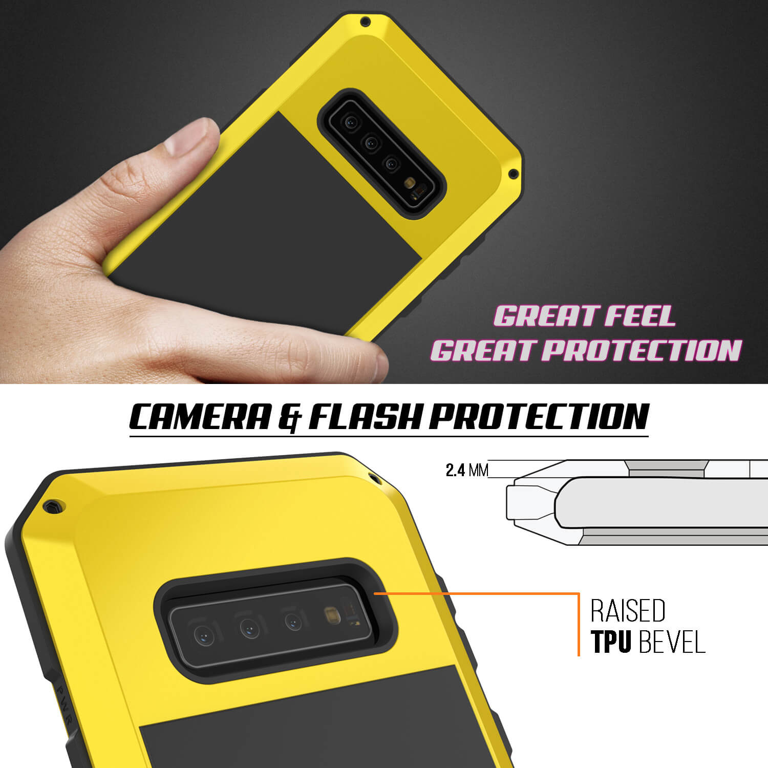Galaxy S10+ Plus Metal Case, Heavy Duty Military Grade Rugged Armor Cover [Neon]