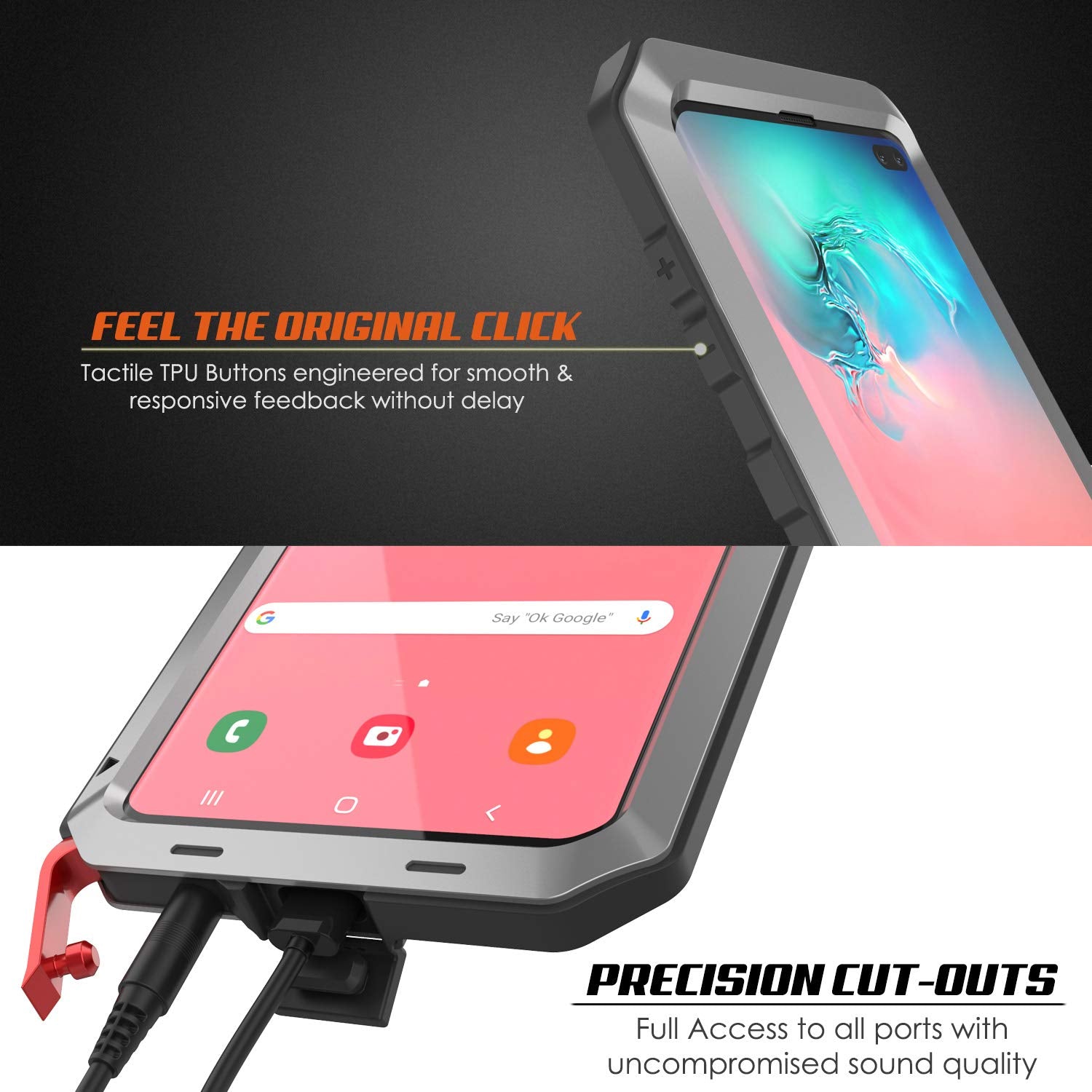 Galaxy S10+ Plus Metal Case, Heavy Duty Military Grade Rugged Armor Cover [Silver]