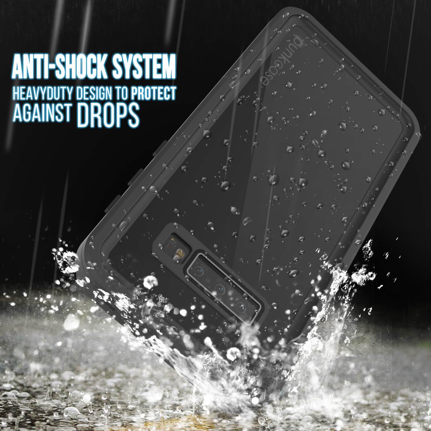 Galaxy S10+ Plus Waterproof Case PunkCase StudStar Black Thin 6.6ft Underwater IP68 Shock/Snow Proof
