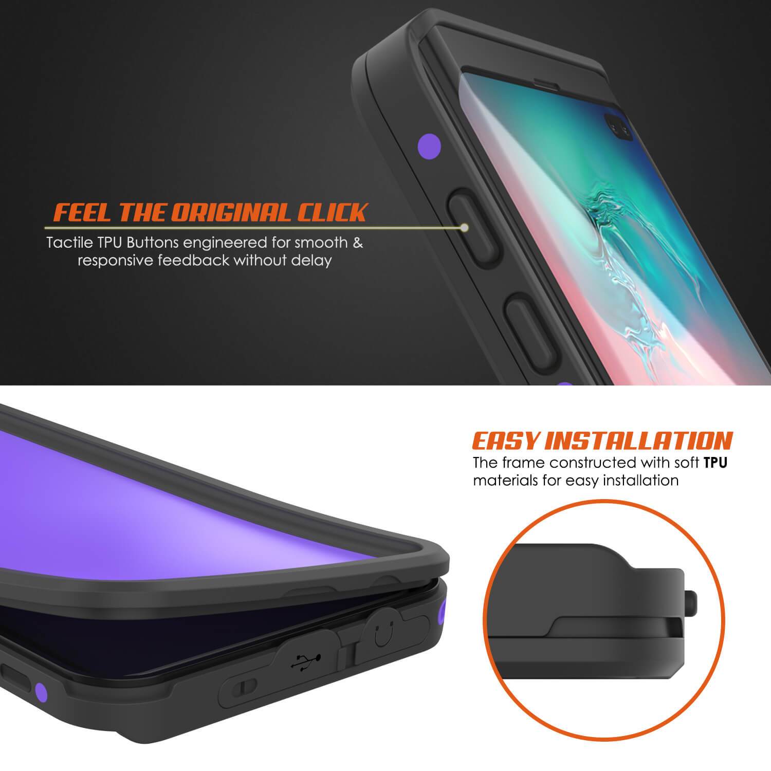 Galaxy S10+ Plus Waterproof Case PunkCase StudStar Purple Thin 6.6ft Underwater IP68 Shock/Snow Proof