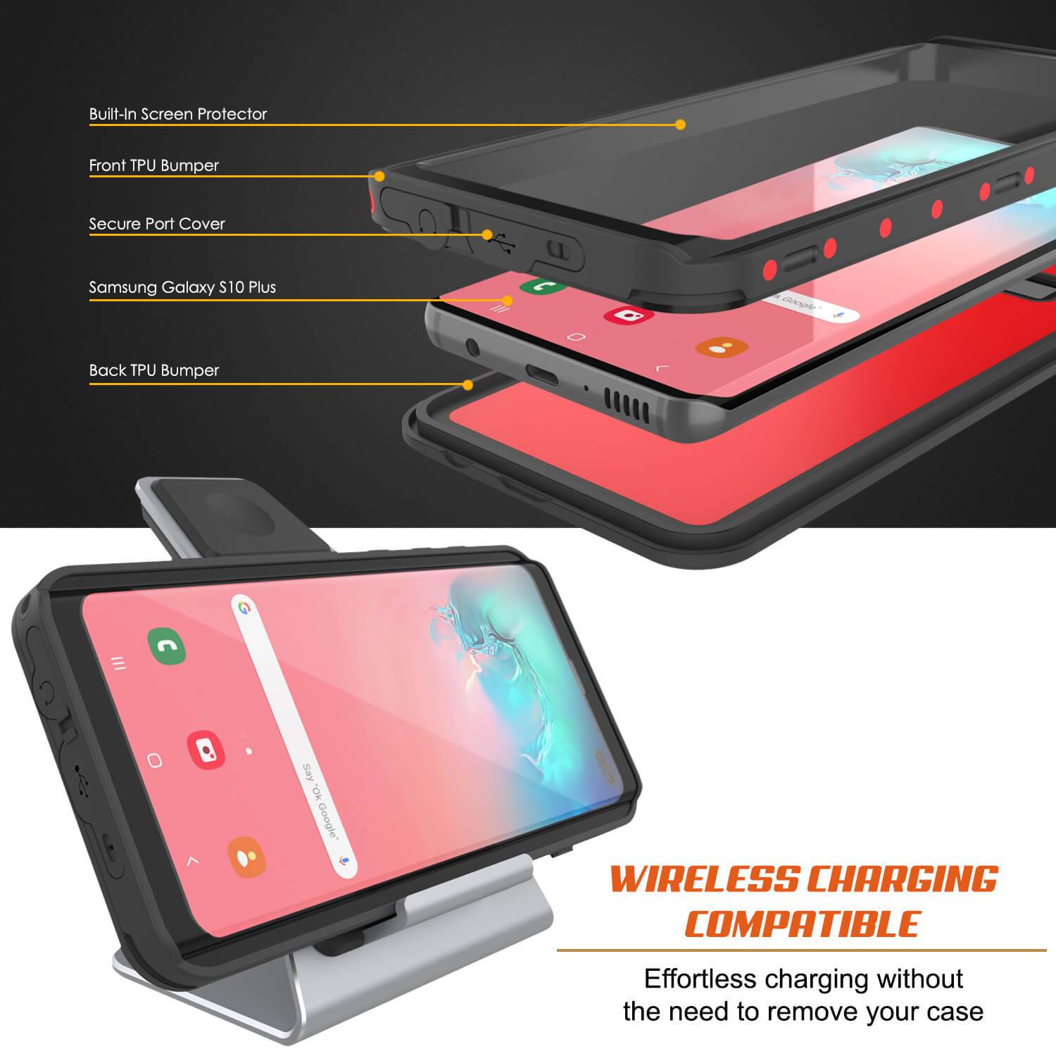 Galaxy S10+ Plus Waterproof Case PunkCase StudStar Red Thin 6.6ft Underwater IP68 Shock/Snow Proof