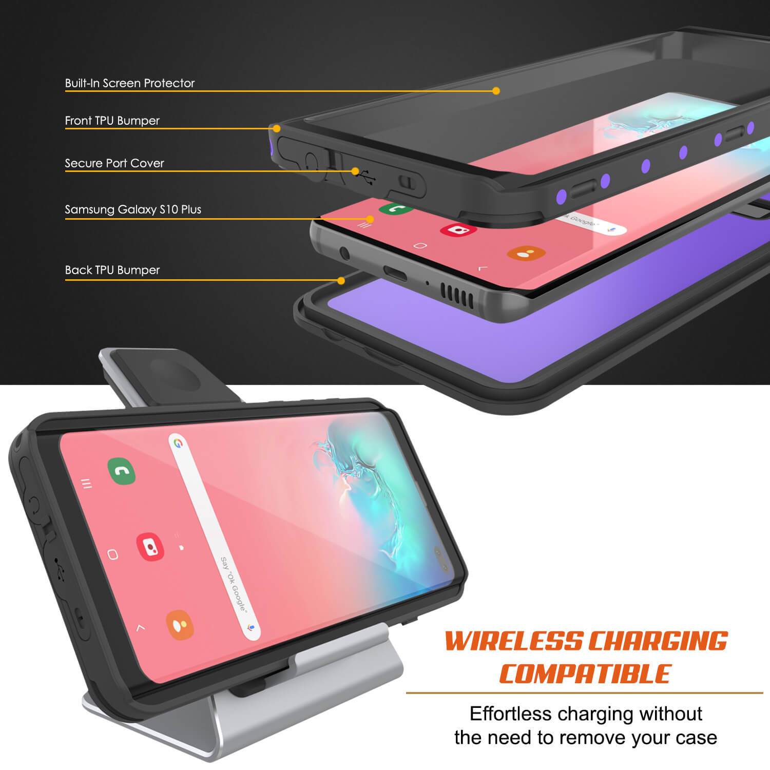 Galaxy S10+ Plus Waterproof Case PunkCase StudStar Purple Thin 6.6ft Underwater IP68 Shock/Snow Proof