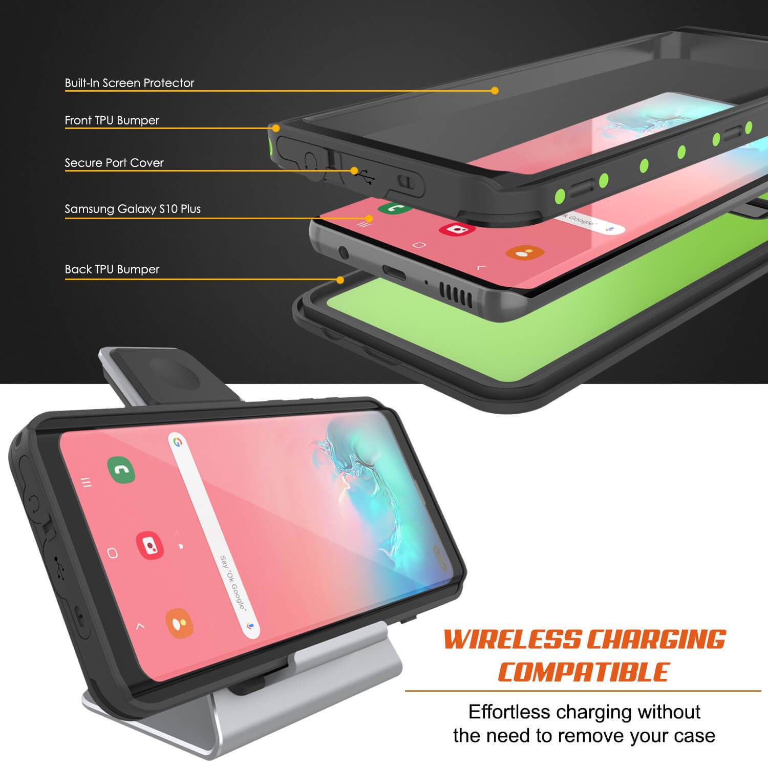 Galaxy S10+ Plus Waterproof Case PunkCase StudStar Light Green Thin 6.6ft Underwater IP68 ShockProof