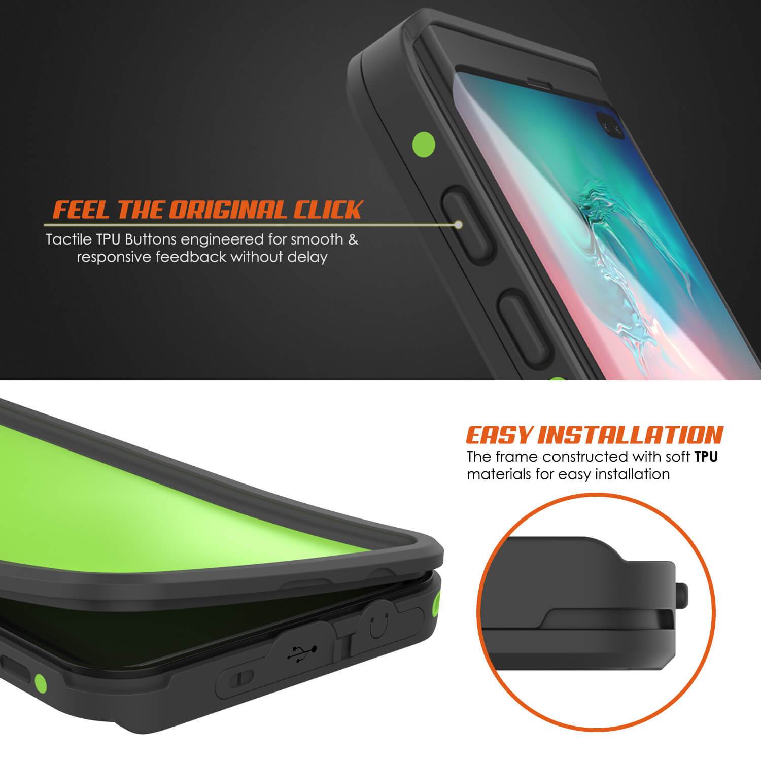 Galaxy S10+ Plus Waterproof Case PunkCase StudStar Light Green Thin 6.6ft Underwater IP68 ShockProof