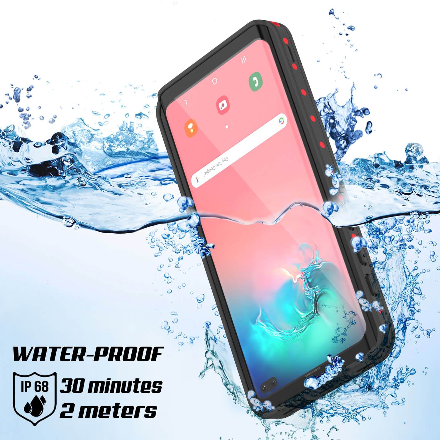 Galaxy S10+ Plus Waterproof Case PunkCase StudStar Red Thin 6.6ft Underwater IP68 Shock/Snow Proof