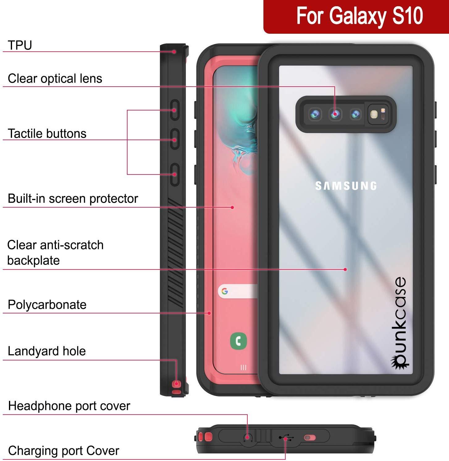 Galaxy S10+ Plus Water/Shock/Snowproof Slim Screen Protector Case [Pink]